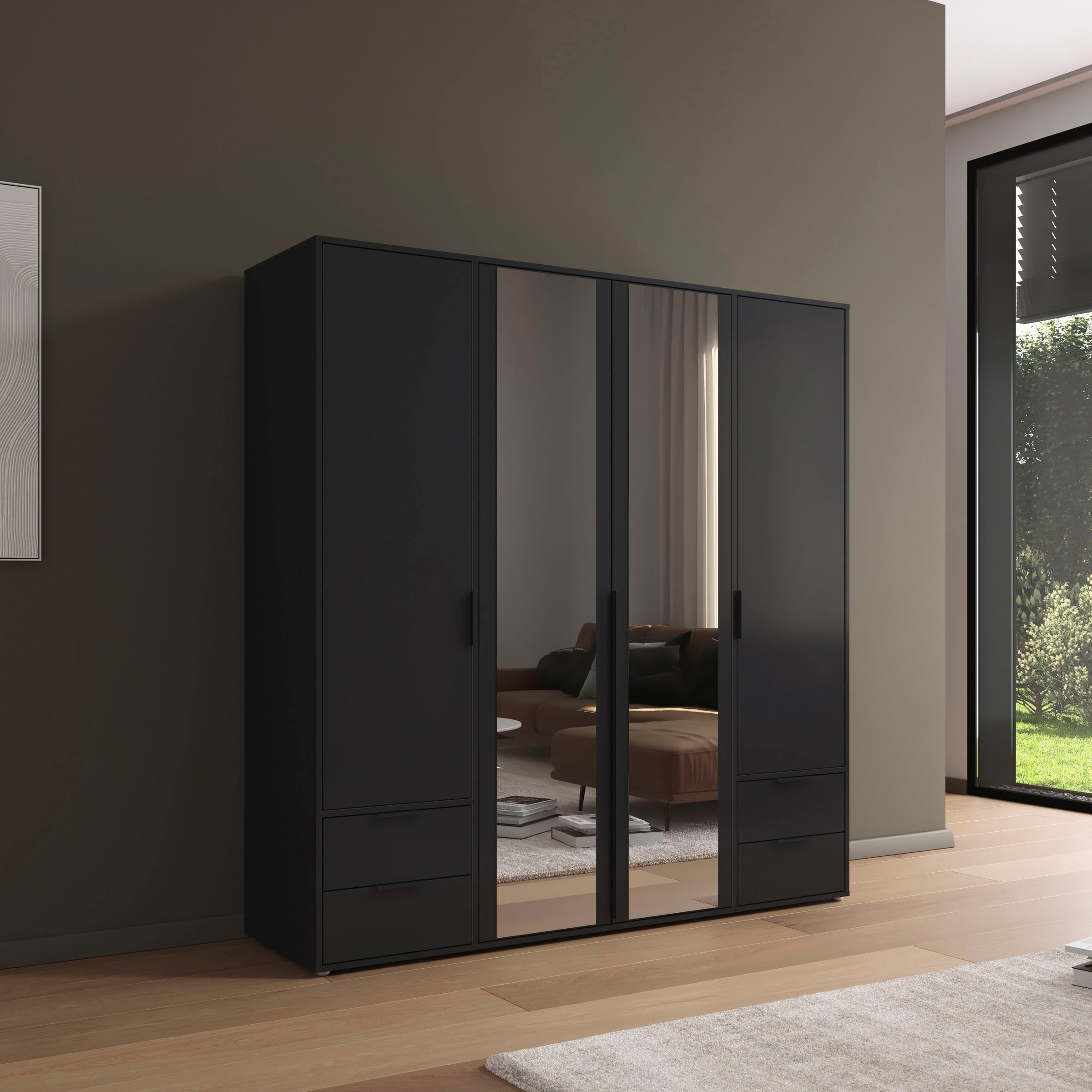 rauch Drehtürenschrank »Kleiderschrank Schrank Garderobe Wäscheschrank NAGATA mit Spiegel«, (in 3 verschiedenen Ausstattungen BASIC/CLASSIC/PREMIUM), und Schubladen sowie Stangengriffen TOPSELLER MADE IN GERMANY