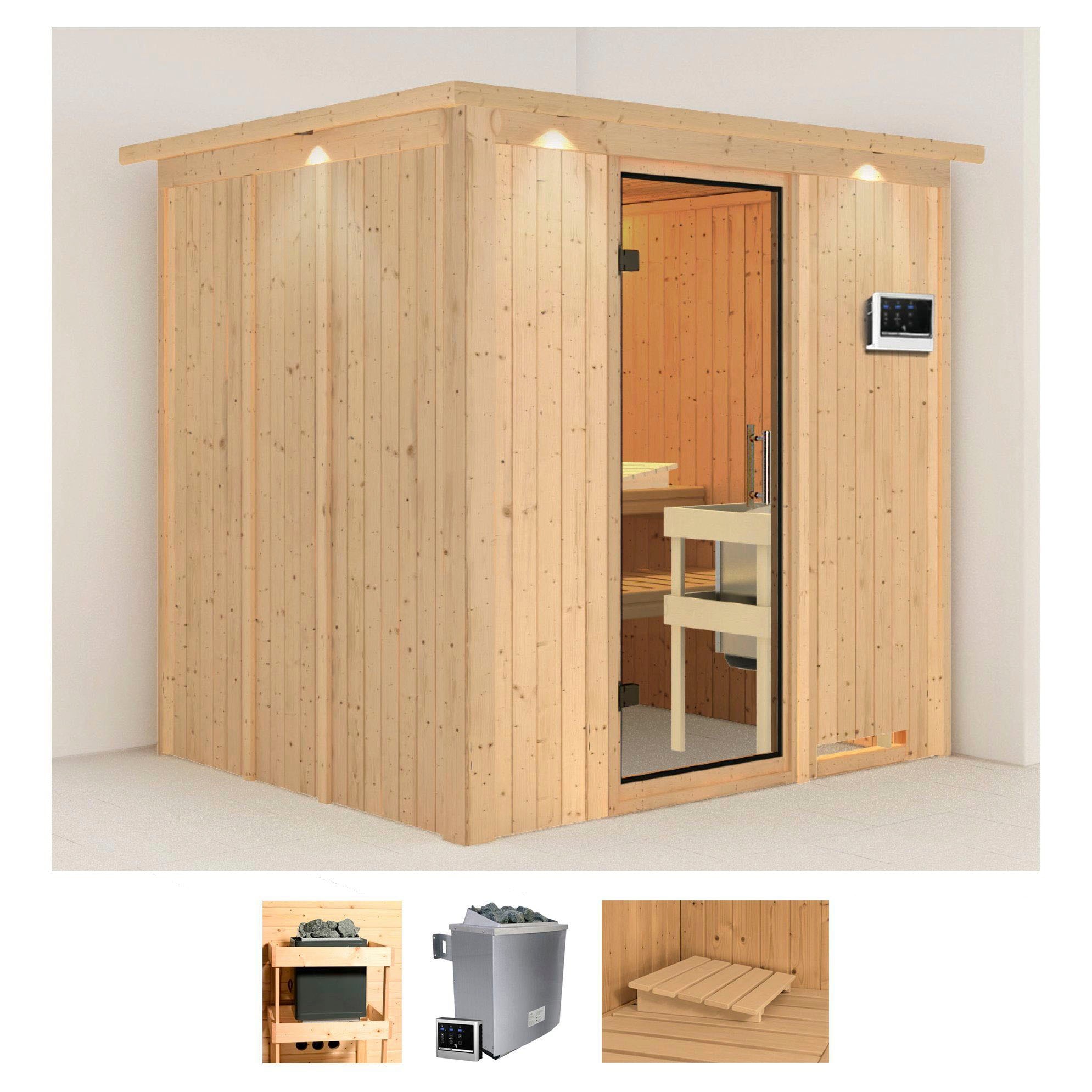 Karibu Sauna "Sodin" Set, Ofen 9 KW externe Strg easy