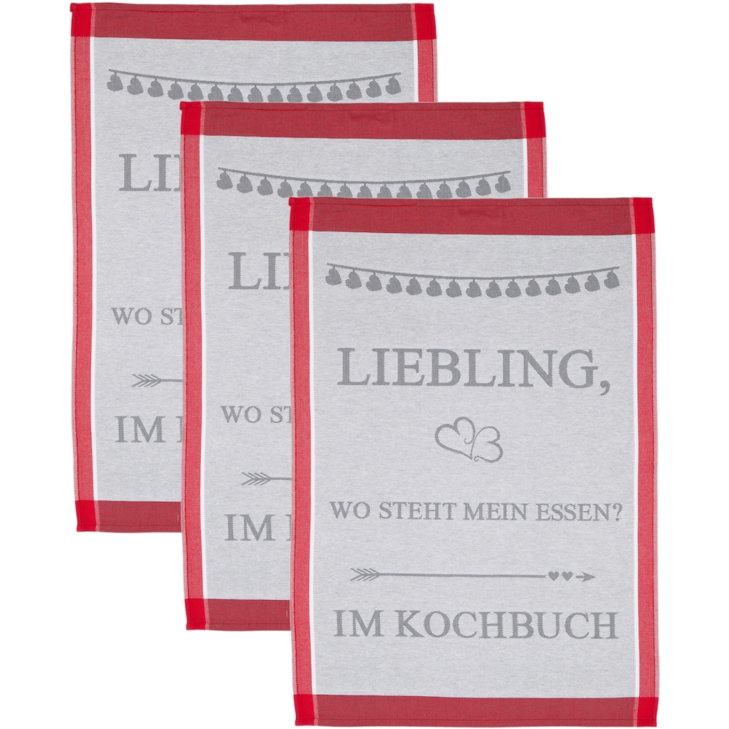 ROSS Geschirrtuch »Liebling, wo steht mein essen… im Kochbuch«, (Set, 3 tlg.)