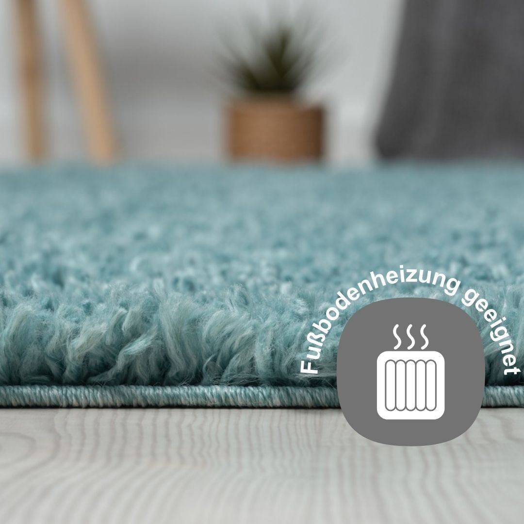 Hochflor-Läufer "My Shaggy", blau (hellblau), B:80cm H:37mm L:250cm, Polypropylen (PP), MYFLAIR MÖBEL & ACCESSOIRES, Teppiche, Shaggy, Uni Farben, leicht glänzend, Microfaser, extra flauschig 3
