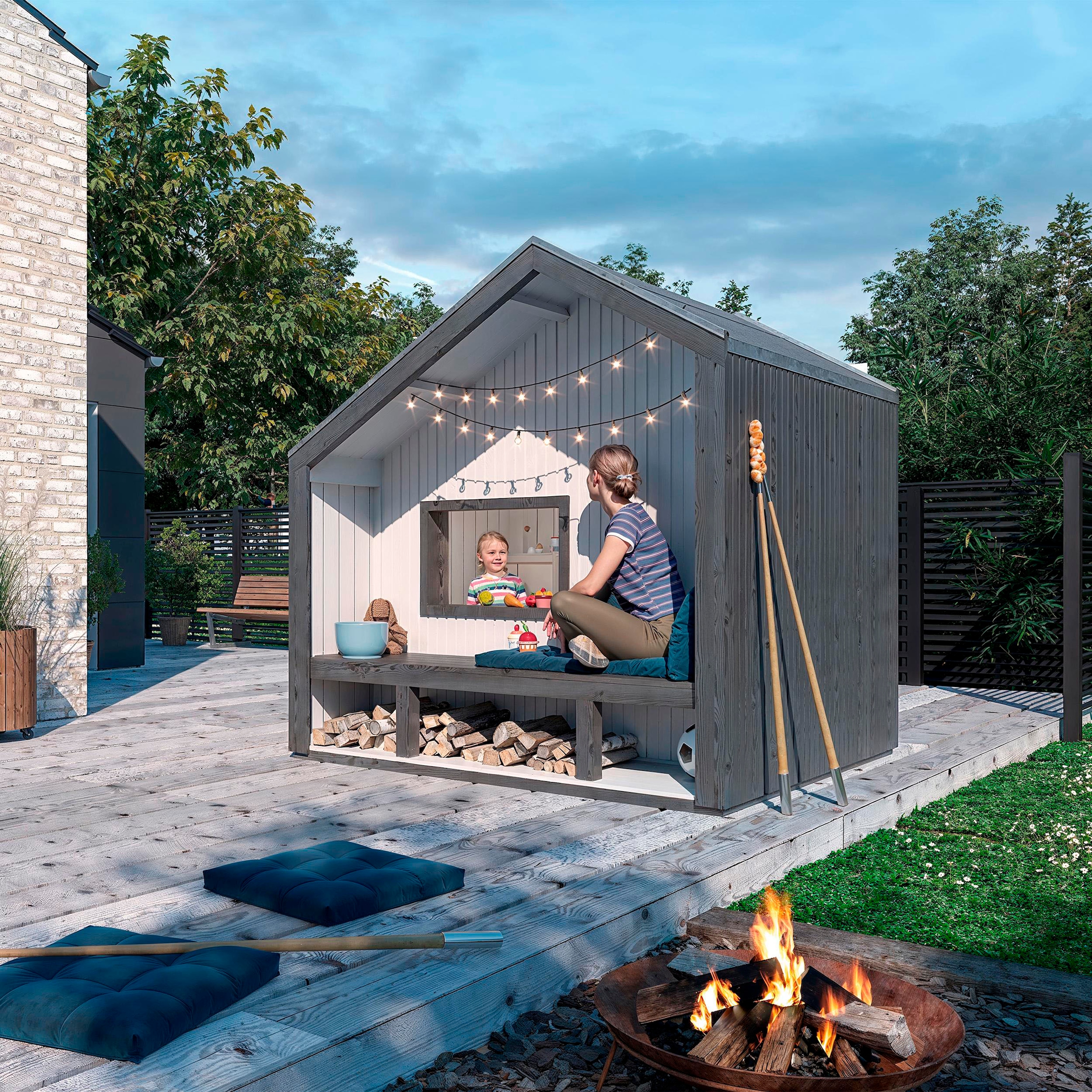 PLUS Spielhaus »Cozy - 184×208 cm mit Sitzbank - unbehandelt«, Made in Europe
