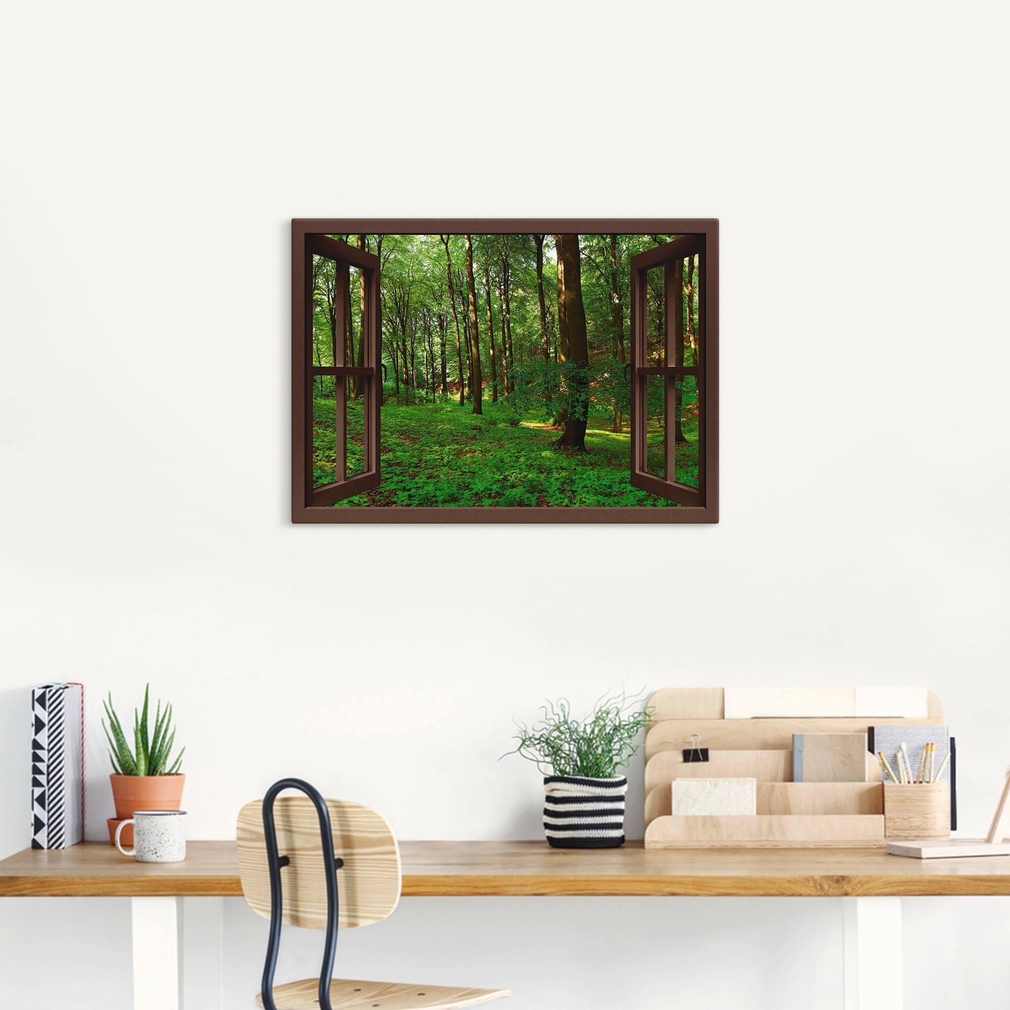 Artland Leinwandbild "Panorama Sommerwald, braun" Fensterblick 1 Stk. tlg. günstig online kaufen