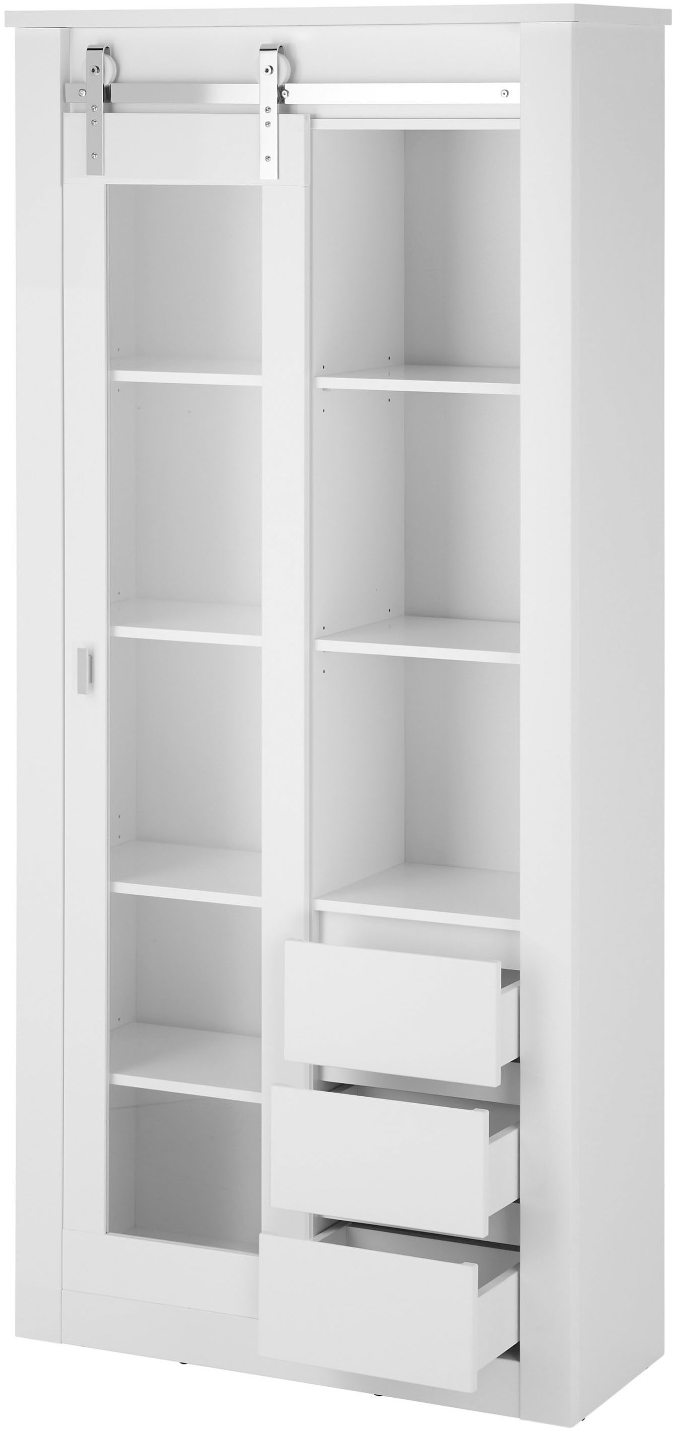 Home affaire Vitrine »Daytona, moderner Hochschrank, Glasvitrine in Weiß Hochglanz« mit Schiebetürenbeschlag in Chrom-Optik, ausreichend Stauraum