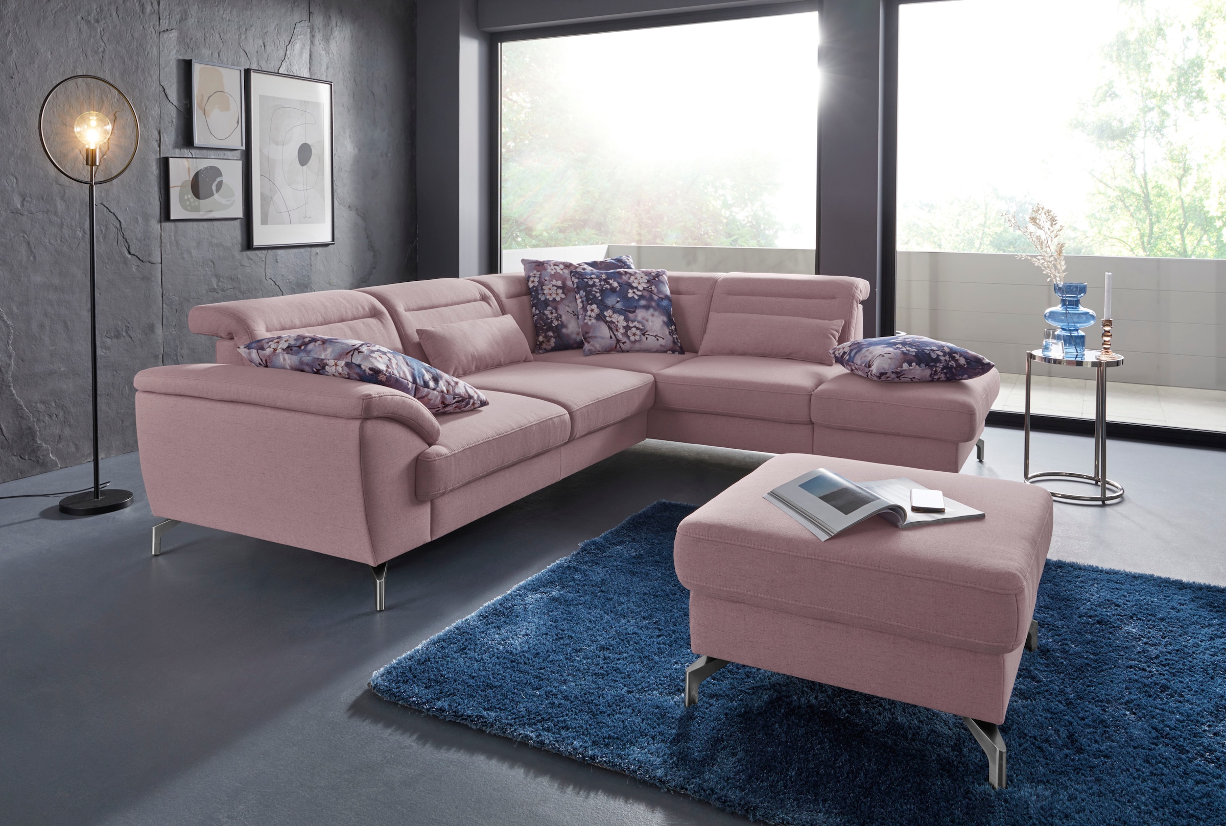 sit&more Ecksofa "Percy L-Form" 12 cm Fußhöhe, Sitztiefenverstellung, wahlweise in 2 Fußfarben