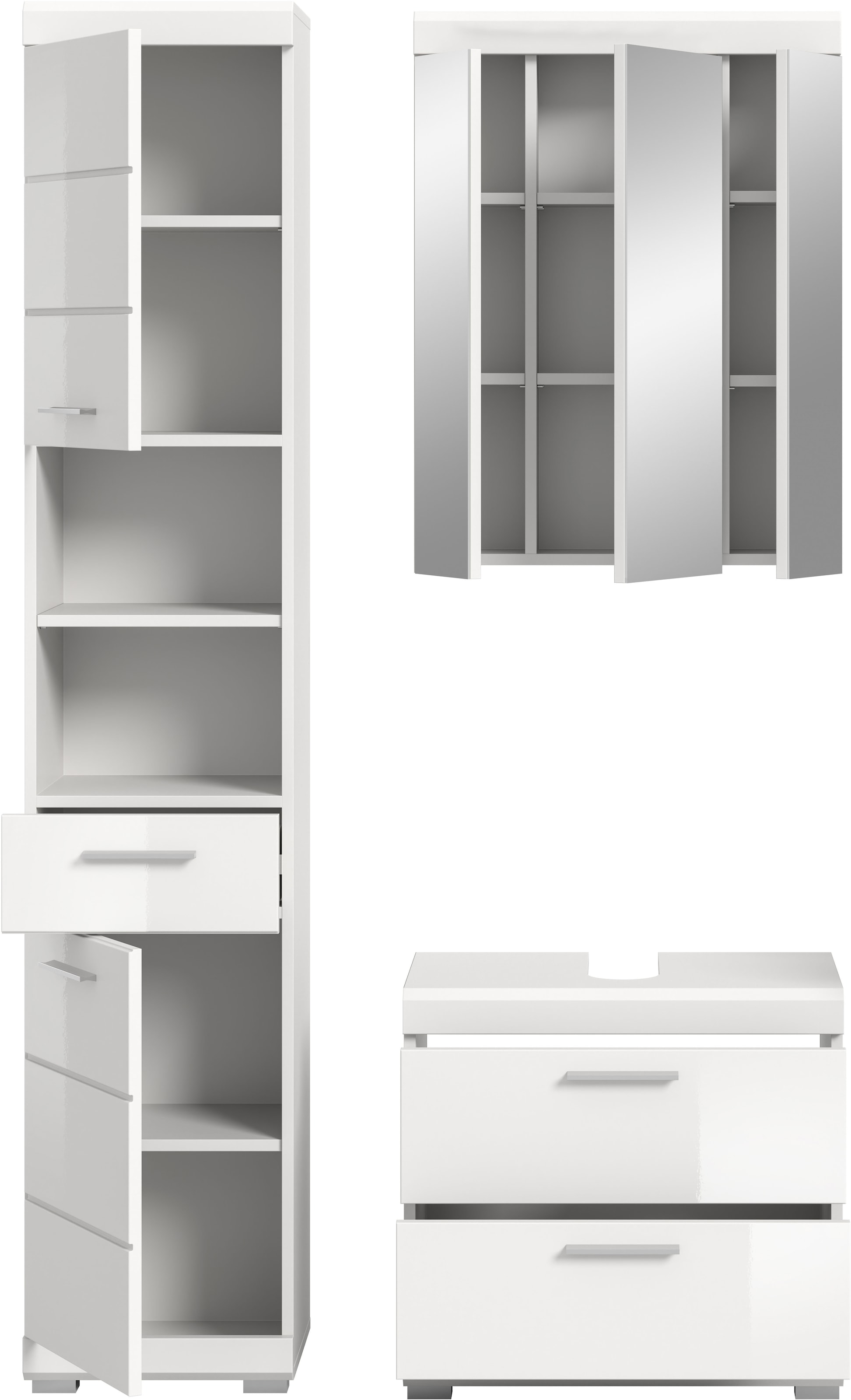 INOSIGN Badmöbel-Set »Siena, 3 teilig, bestehend aus:«, (Set), Hochschrank, Waschbeckenunterschrank, Spiegelschrank
