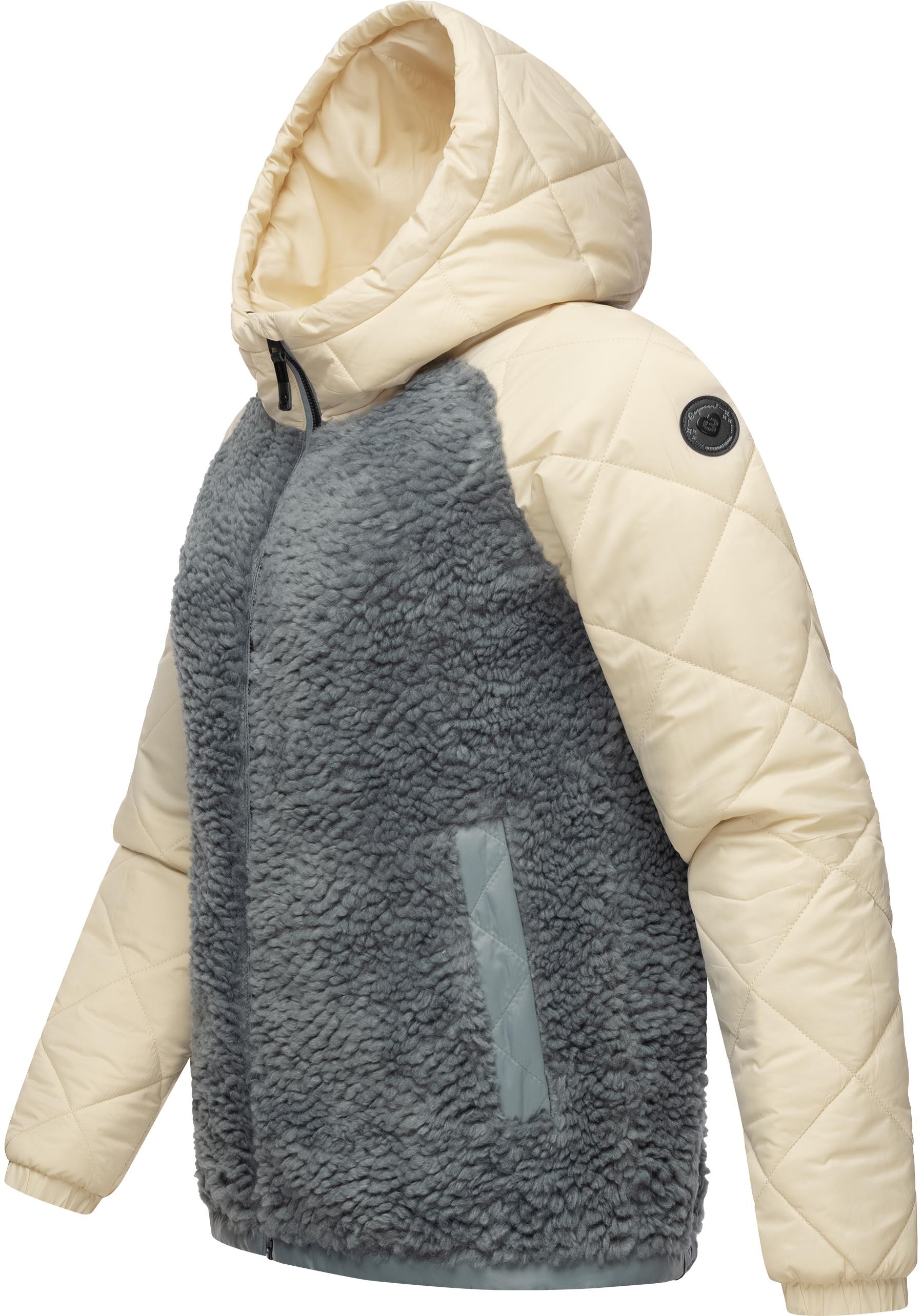 Ragwear Outdoorjacke »Leeloo«, mit Kapuze, Damen Übergangsjacke aus Teddy-Kunstfell mit gesteppten Ärmeln