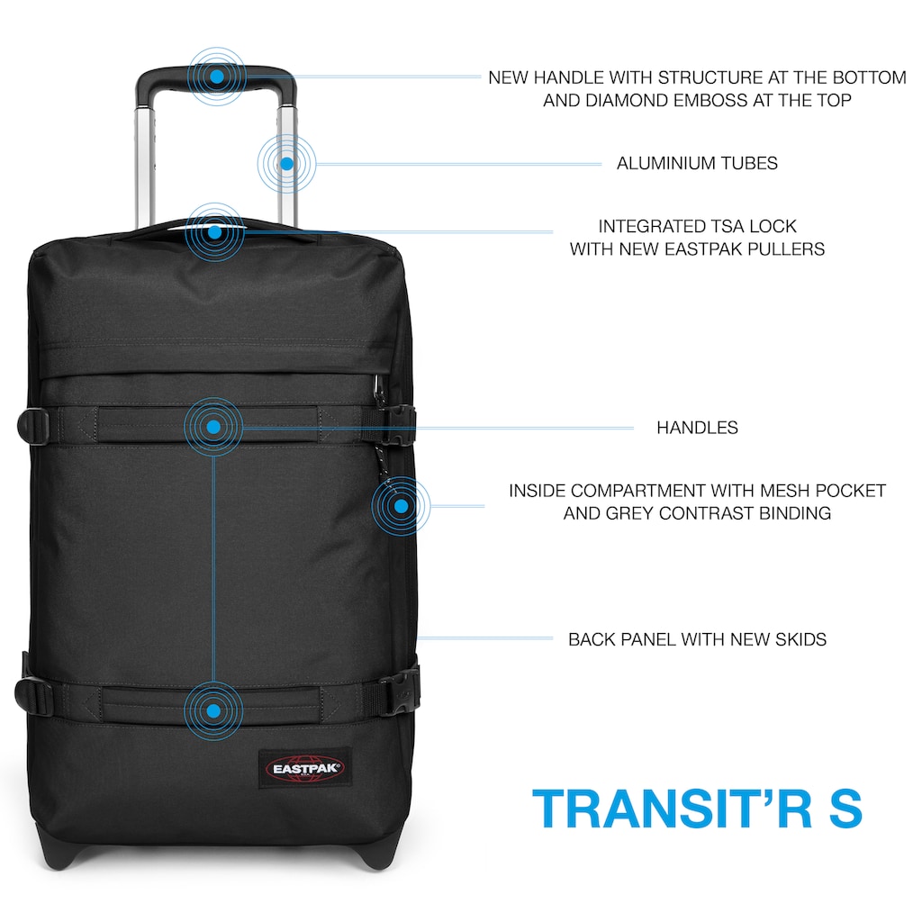 Eastpak Weichgepäck-Trolley »TRANSIT'R S«, 2 Rollen, Handgepäck-Koffer Reisegepäck Reisekoffer mit TSA Schloss