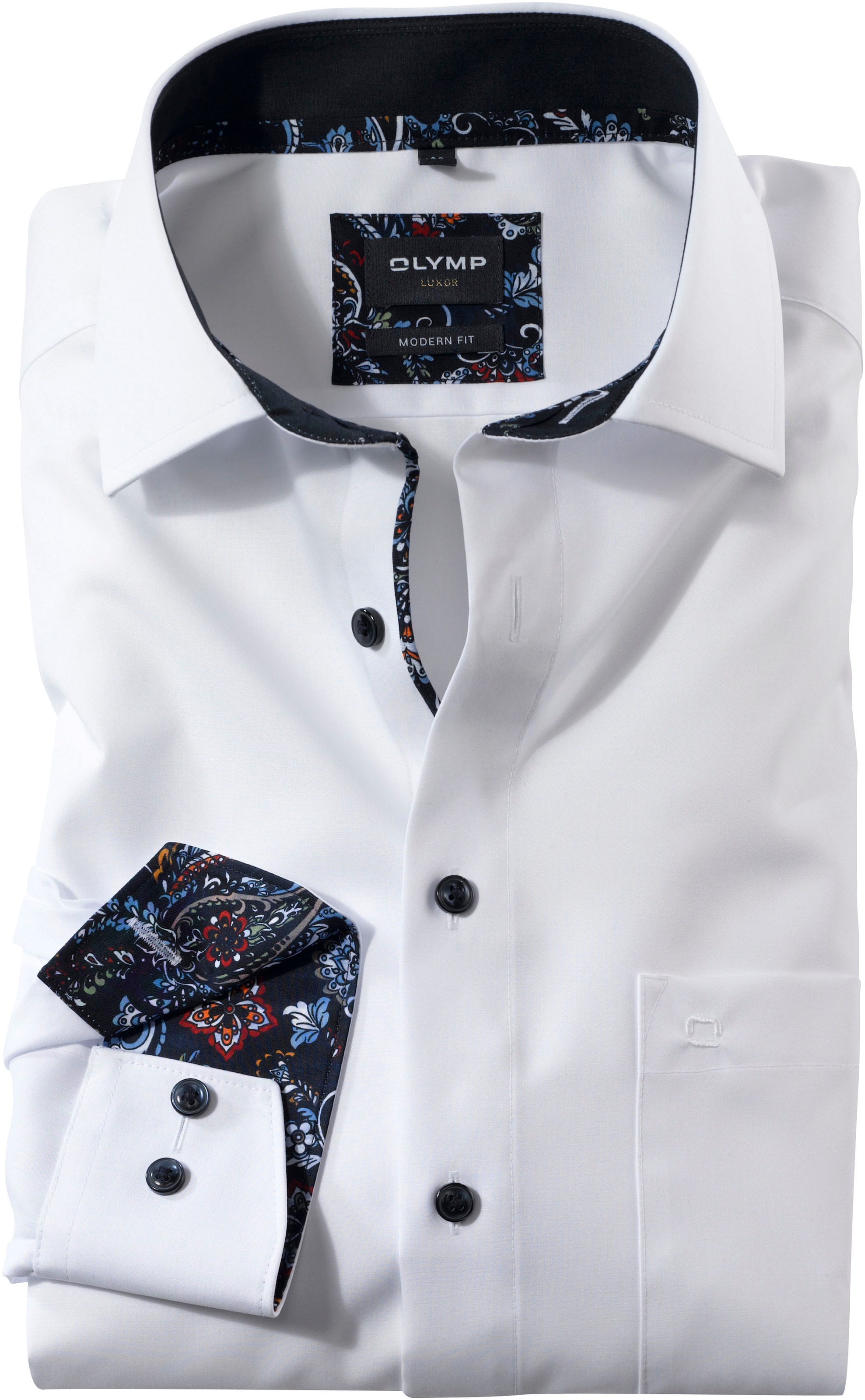 modern abgesetzten OLYMP BAUR farblich Businesshemd Knöpfen | ▷ »Luxor fit«, mit und kaufen Manschetteninnenseiten