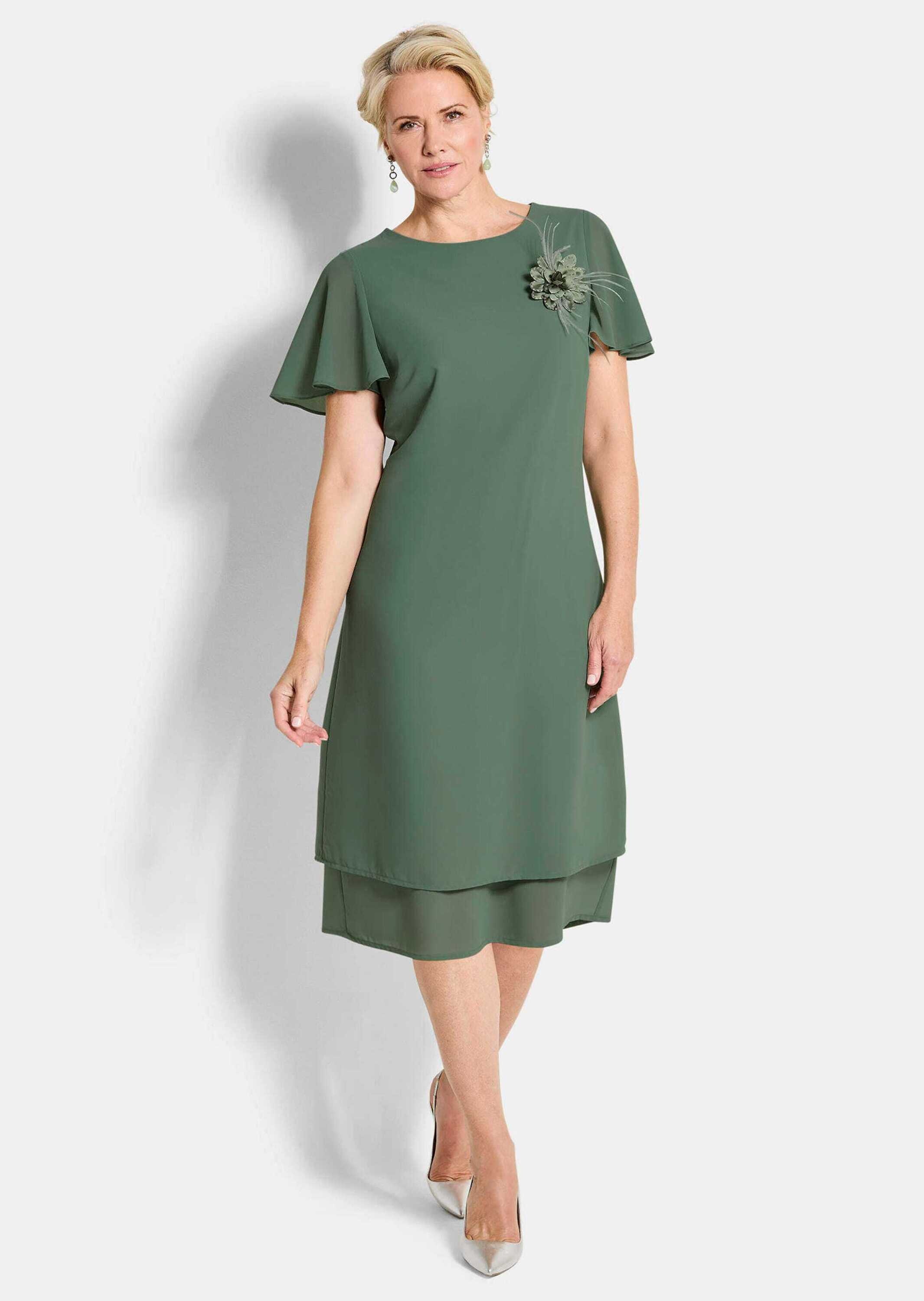 GOLDNER Sommerkleid "Kurzgröße Elegantes Chiffon-Kleid mit Brosche" günstig online kaufen