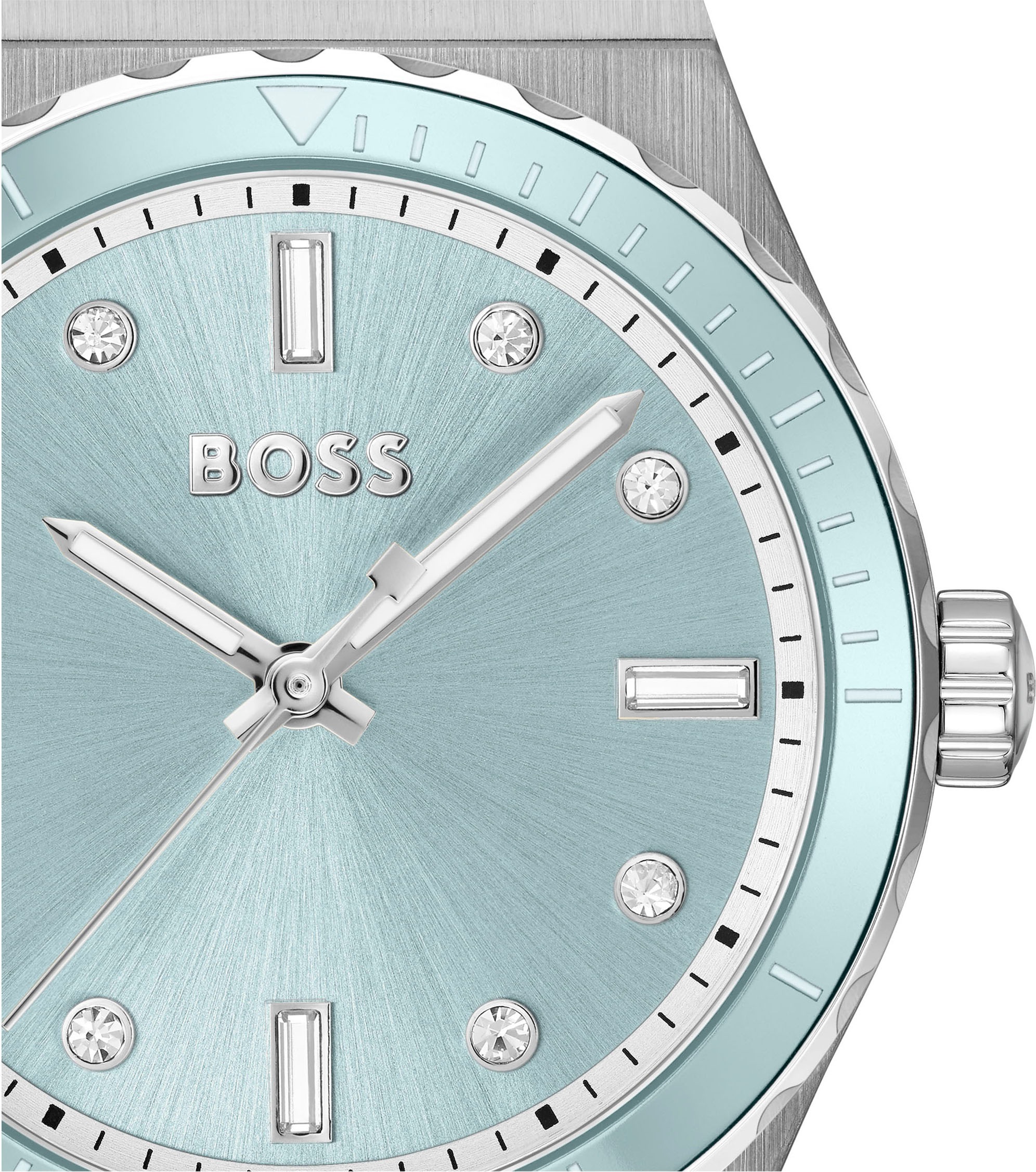 BOSS Quarzuhr »CANDOR LADIES SPORT«, Armbanduhr, Damenuhr, Edelstahlarmband, analog, Glassteine