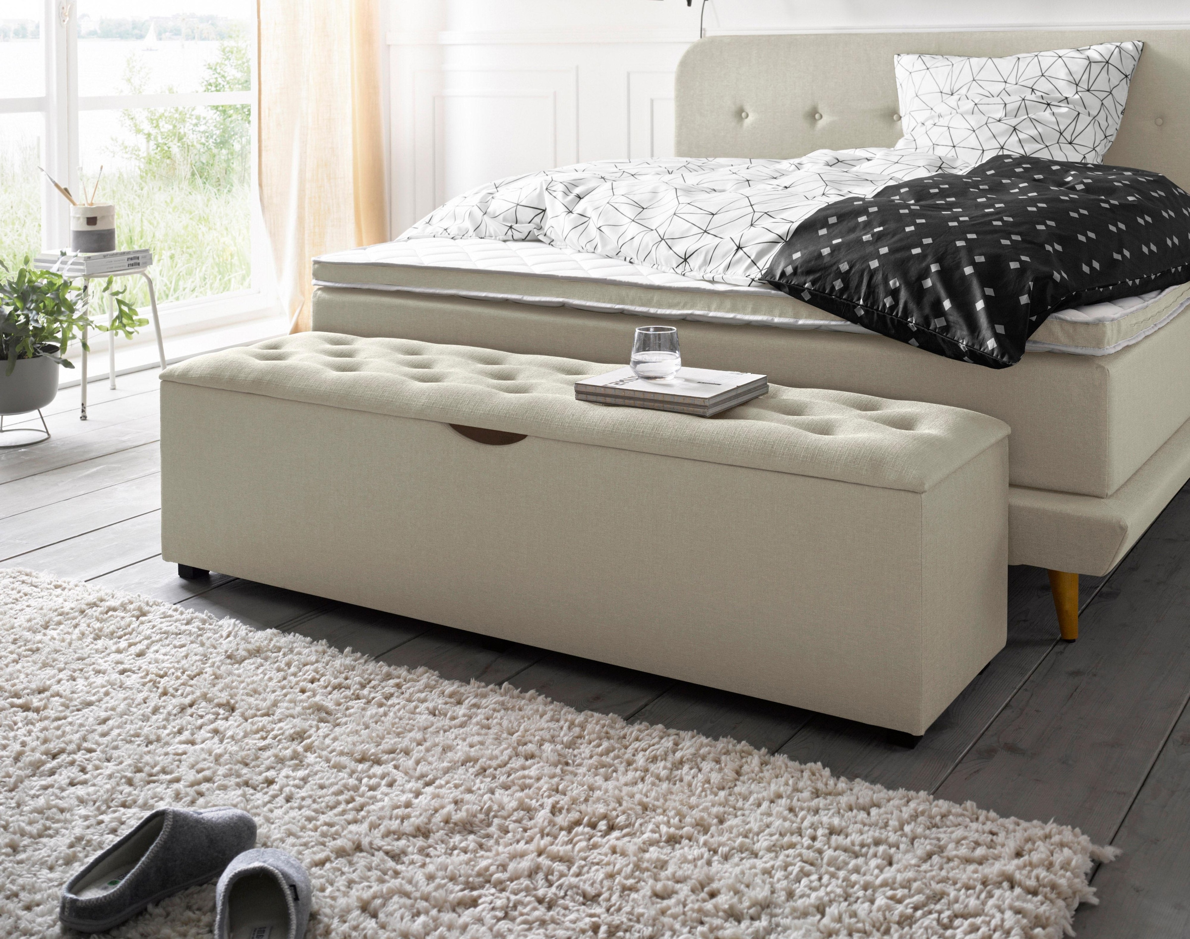 Places of Style Hockerbank »Knobbed«, Hockerbank mit Stauraum, Breite 120 cm und 160 cm