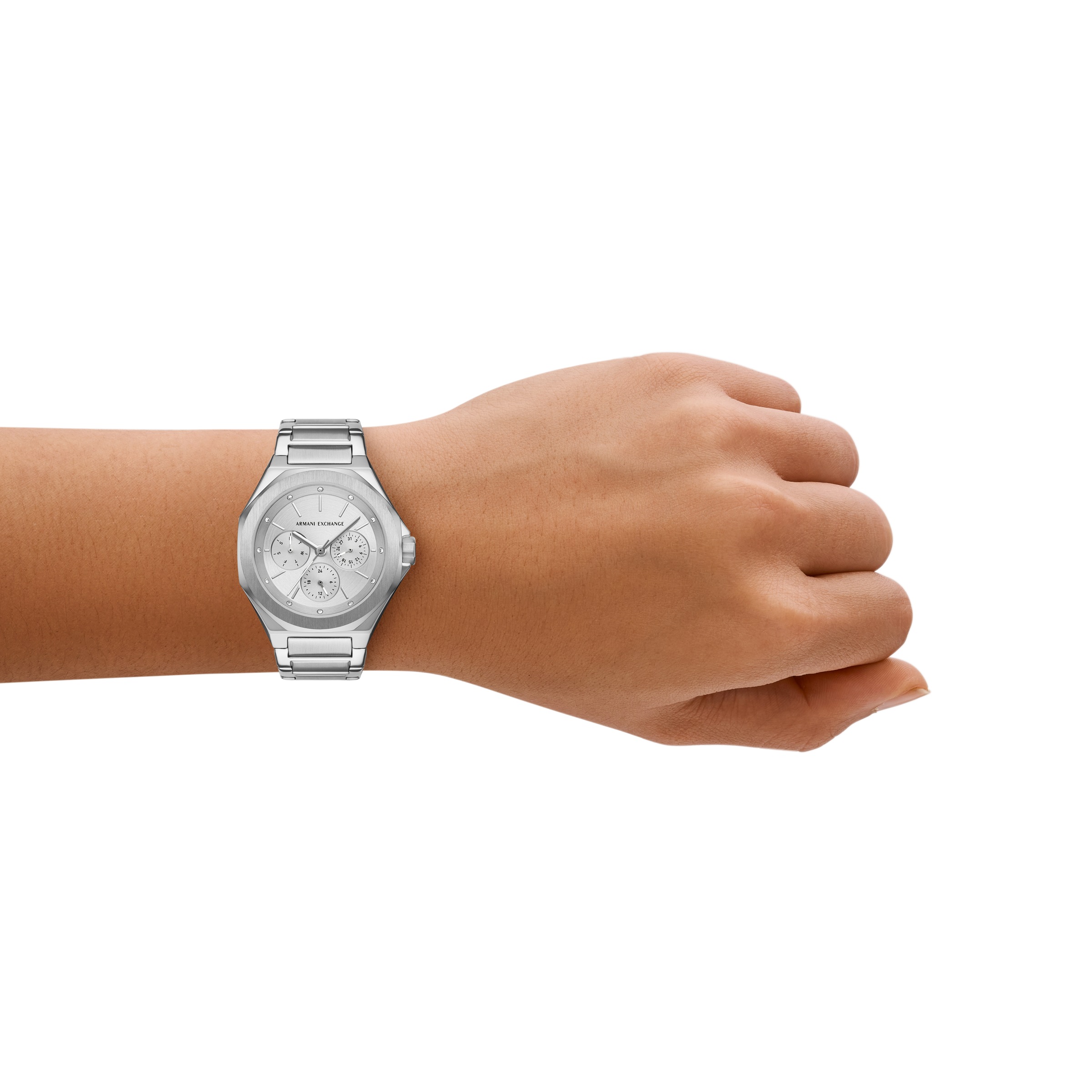 ARMANI EXCHANGE Multifunktionsuhr Quarzuhr, Armbanduhr, Damenuhr, Edelstahlarmband, analog, Tag