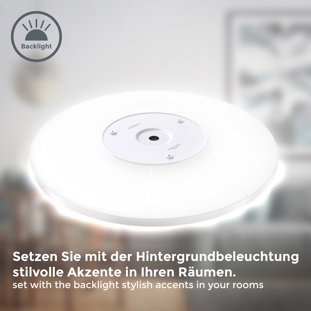 B.K.Licht ultraflache LED Deckenleuchte mit LED Backlight, Stufendimmer,  inkl. 1 x LED Platine, 22 Watt, 3.000 Lumen, 4.000 Kelvin, Inkl. Memoryfunktion, Ø 42,00 cm