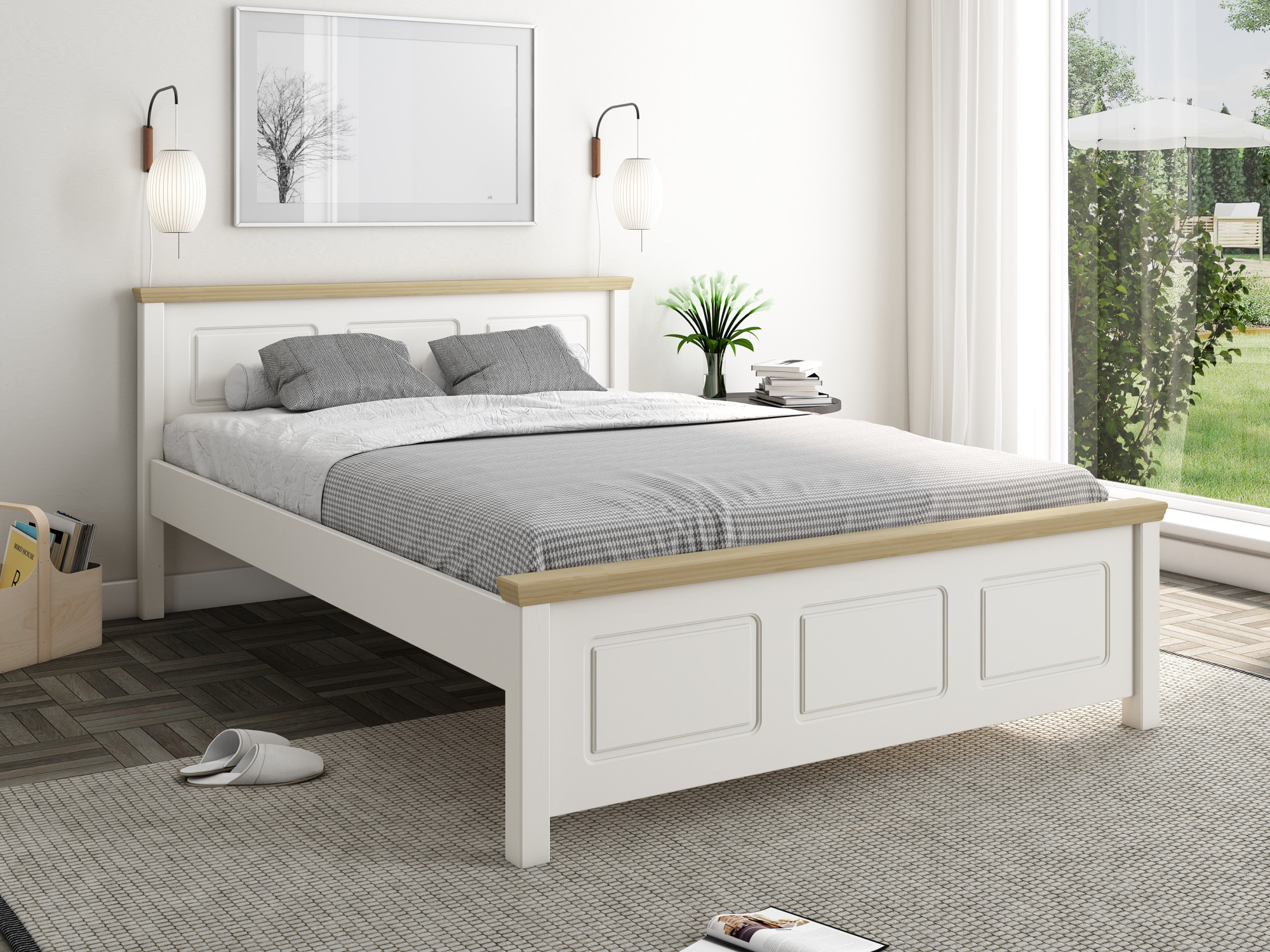 OTTO home Massivholzbett "ERIKK, Made in Europe, optional mit Schublade, Massivholz Kiefer" FSC zertifiziert, in mehreren Größen, Landhausstil mit Kassettenoptik