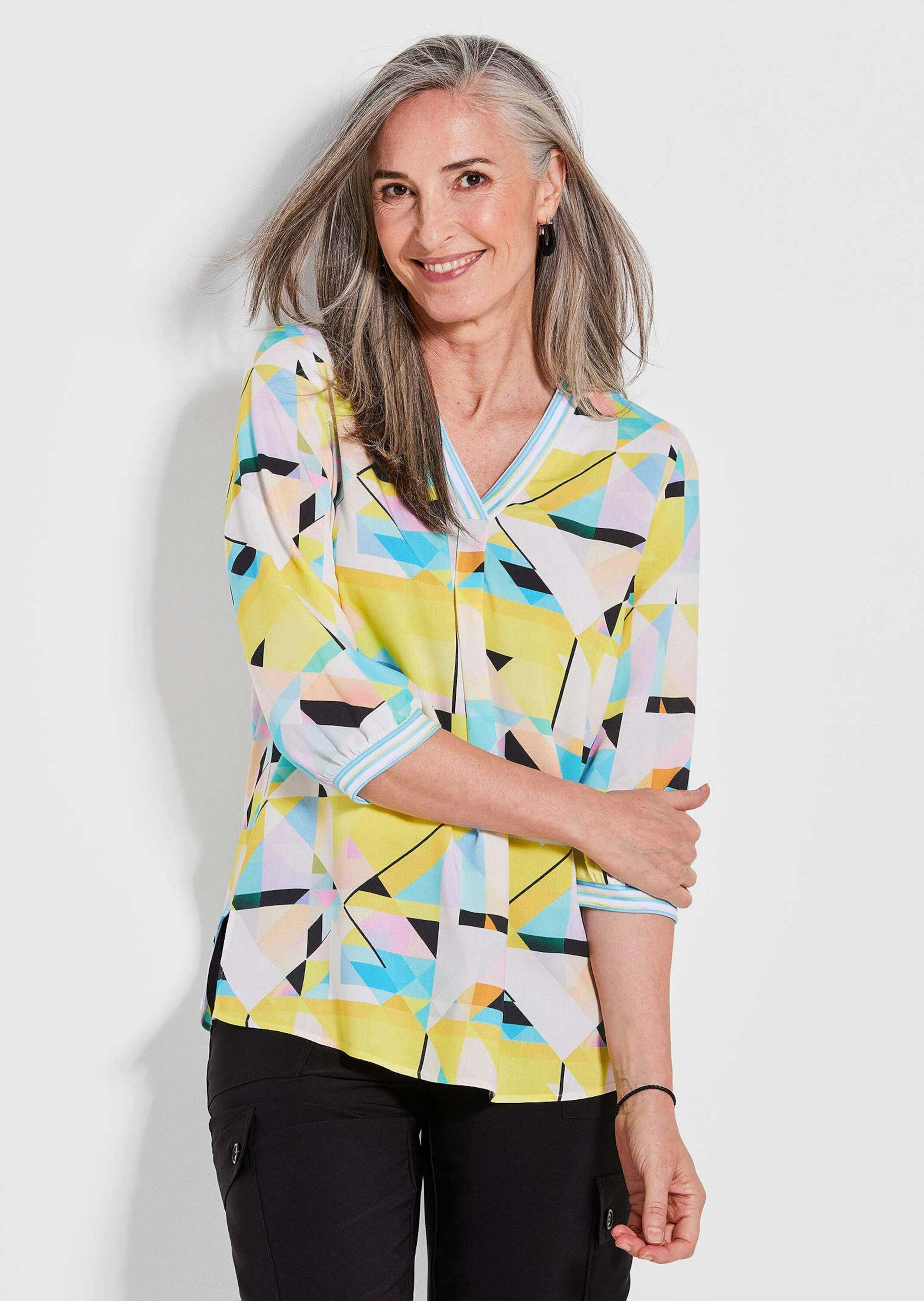 GOLDNER Tunika "Kurzgröße Viskose-Tunika mit 3/4-Arm und multicolorem Druck günstig online kaufen