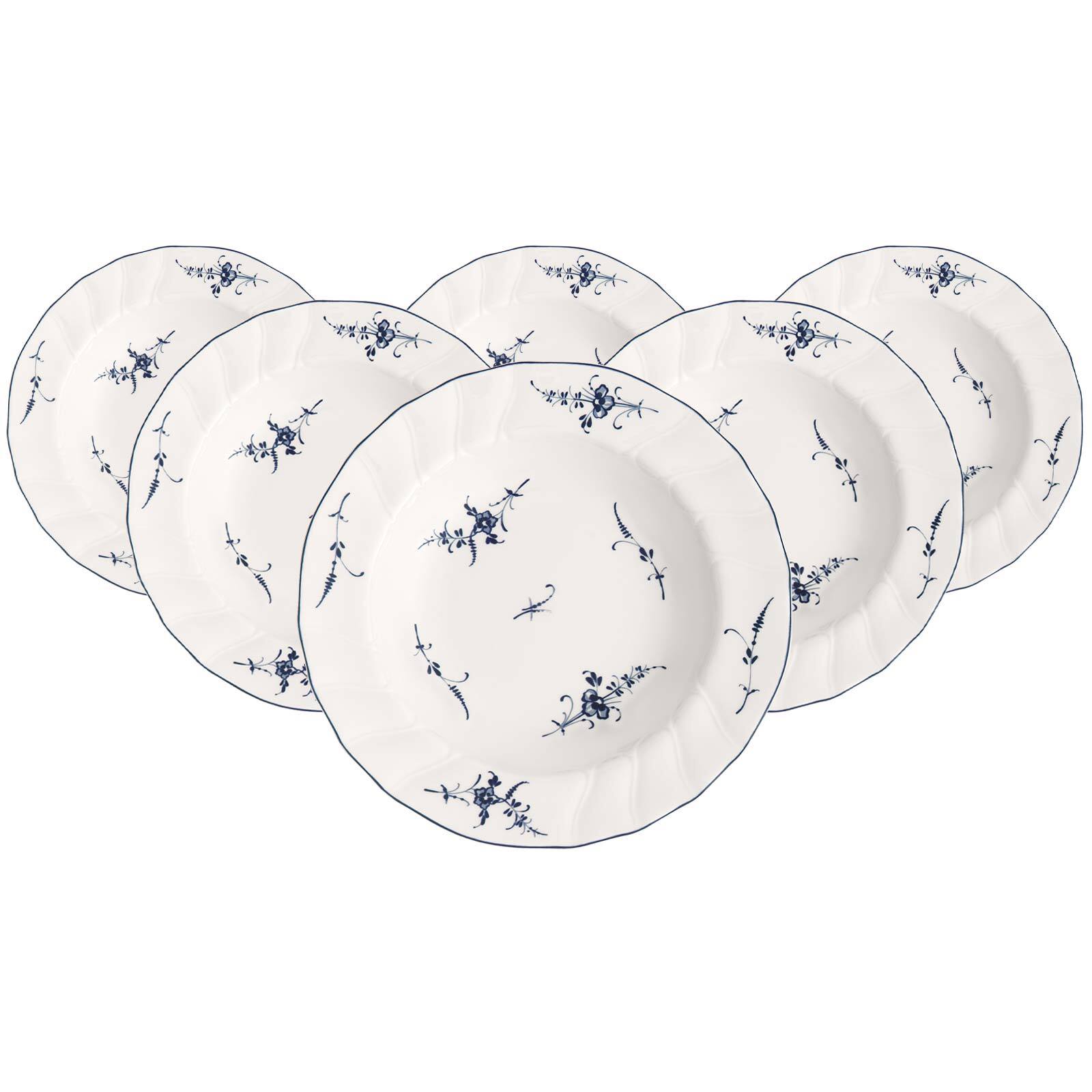 Villeroy & Boch Suppenteller "Suppenteller Vieux Luxembourg ø 22,5 cm 6er Set weiß-blau"