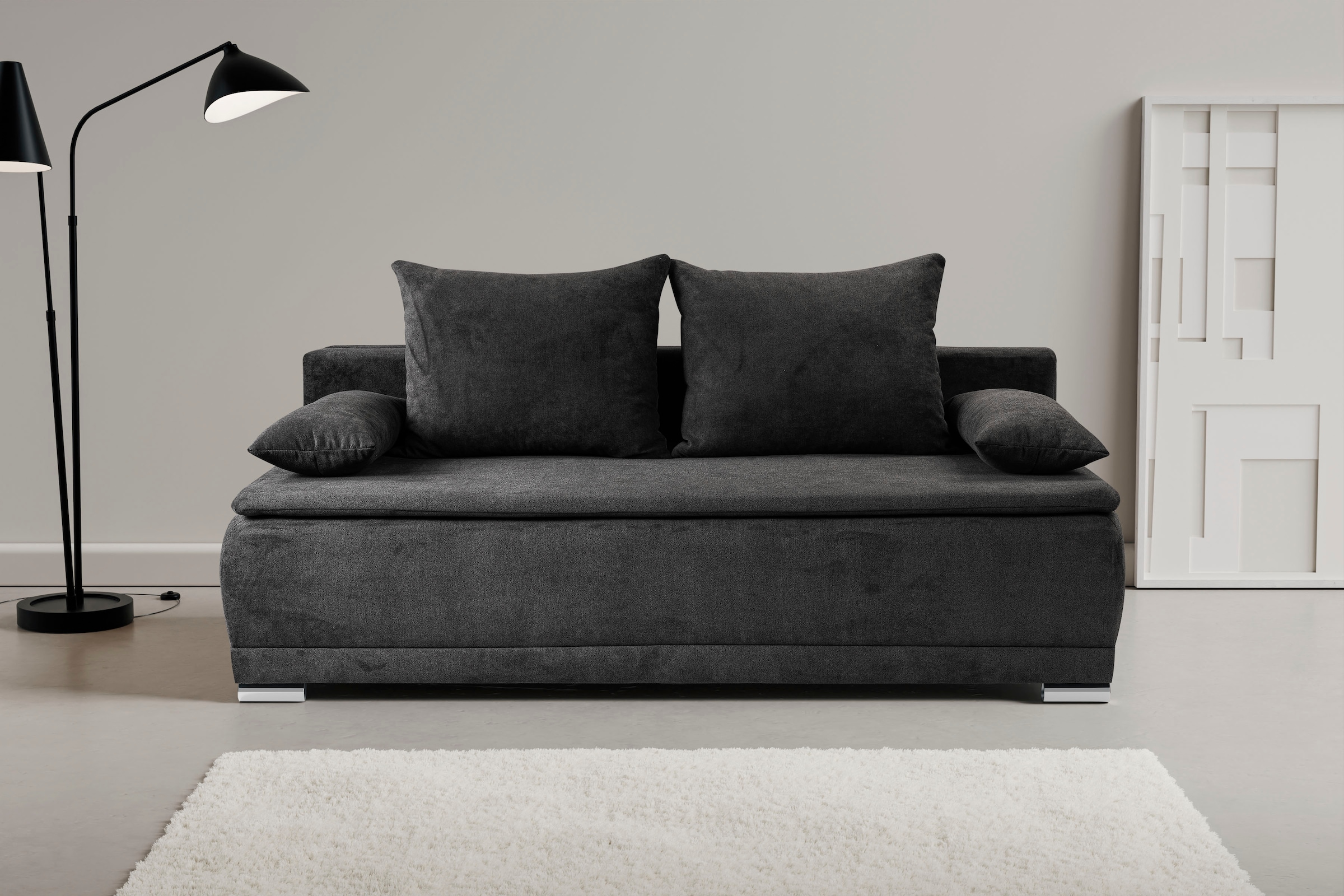 WERK2 Schlafsofa »Biggi 206 cm breit komfortabel & modern, Komfort Sitz- und Liegehöhe« Bouclé, Schlaffunktion, Bettkasten