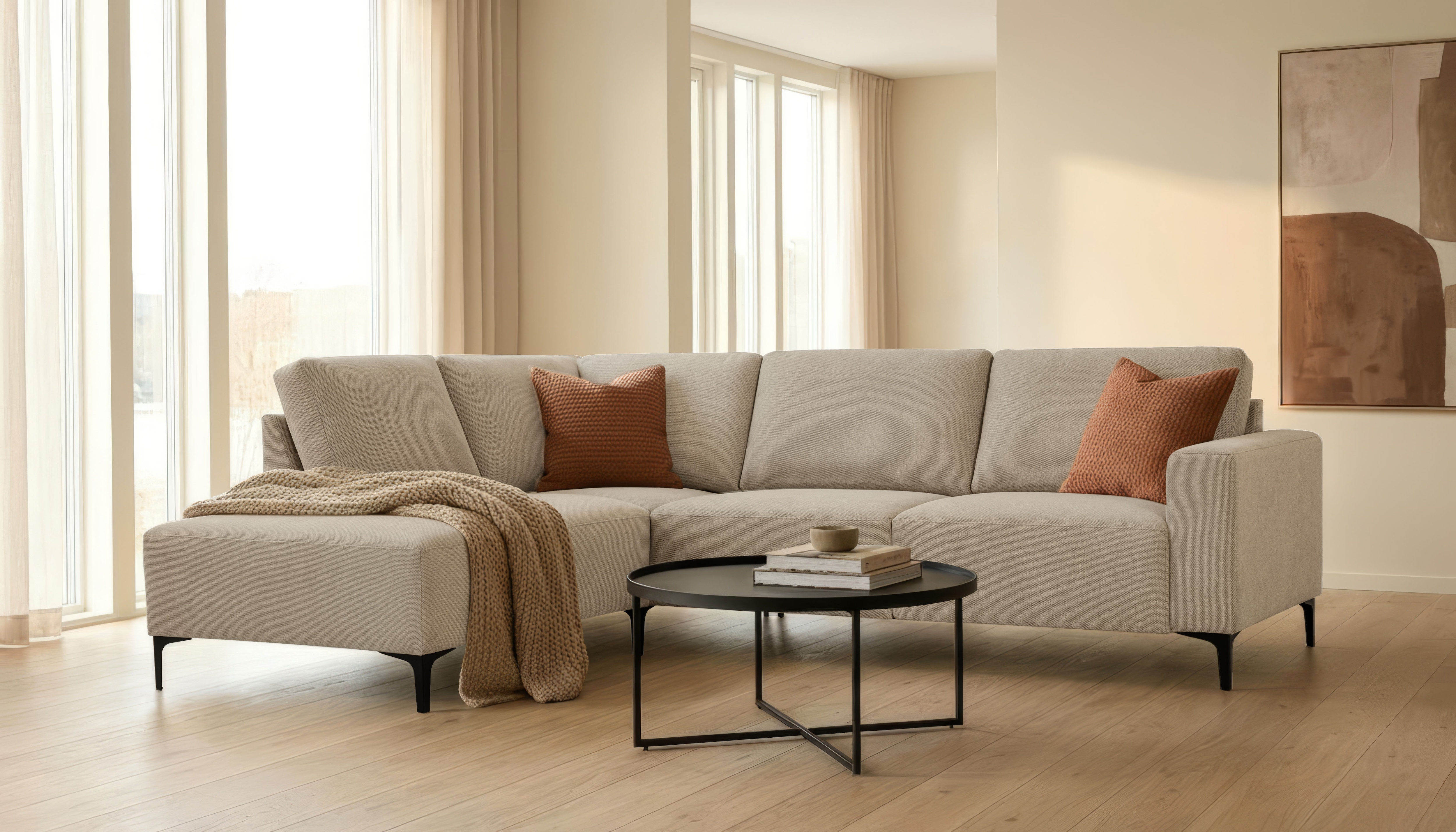 OTTO home Ecksofa "Tournon, L-Form, Breite 256 cm, Webstoff, Chenille" Designsofa im nordischen Stil, Wellenunterfederung, Metallfüße
