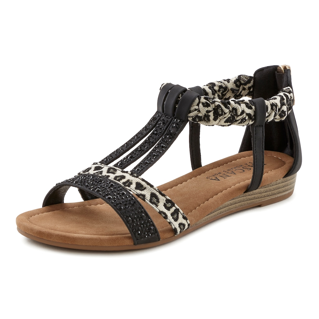 LASCANA Sandale, Sandalette, Sommerschuh mit Verzierung und kleinem Keilabsatz VEGAN