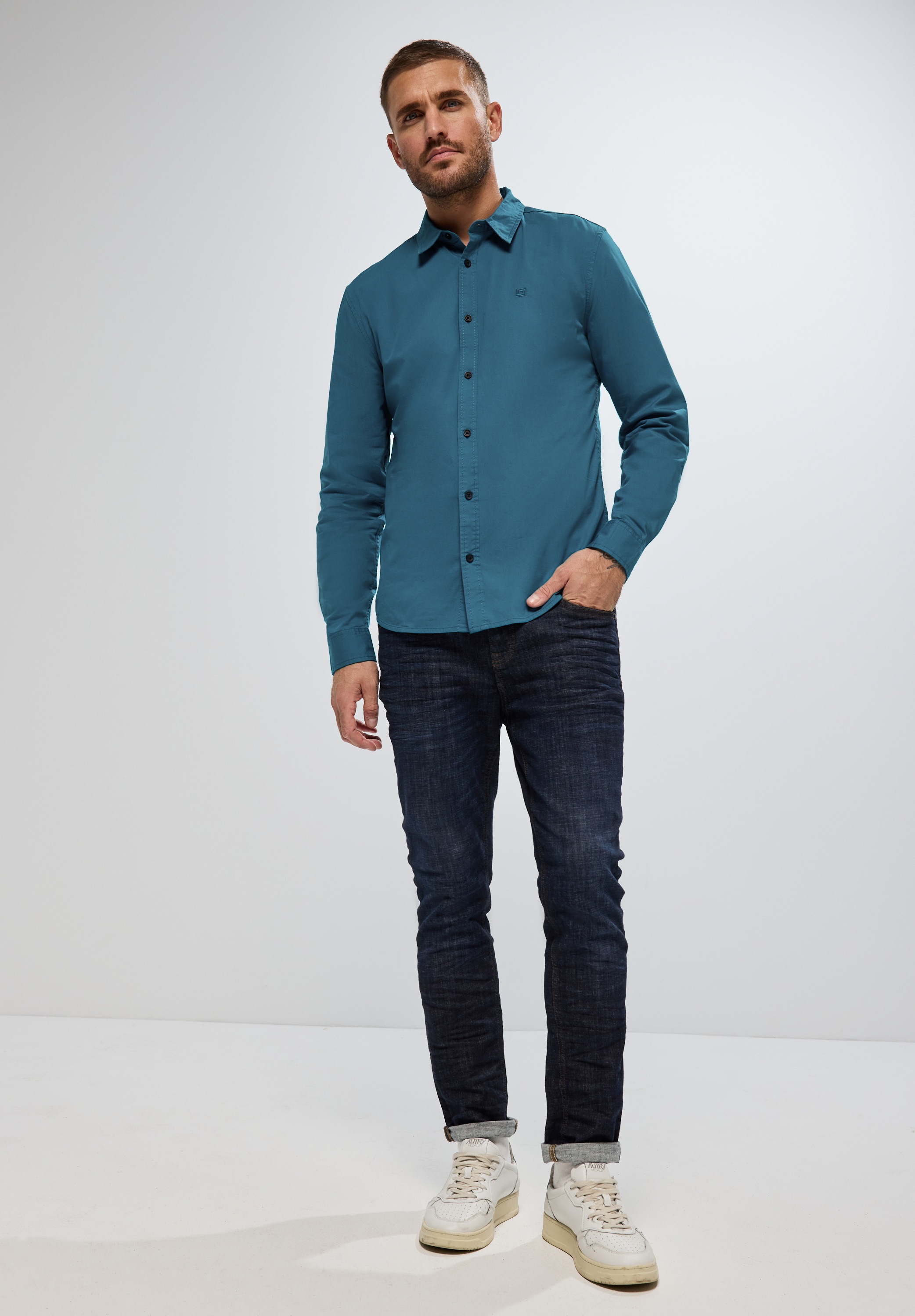 STREET ONE MEN Langarmhemd, aus Baumwolle mit Stretchanteil