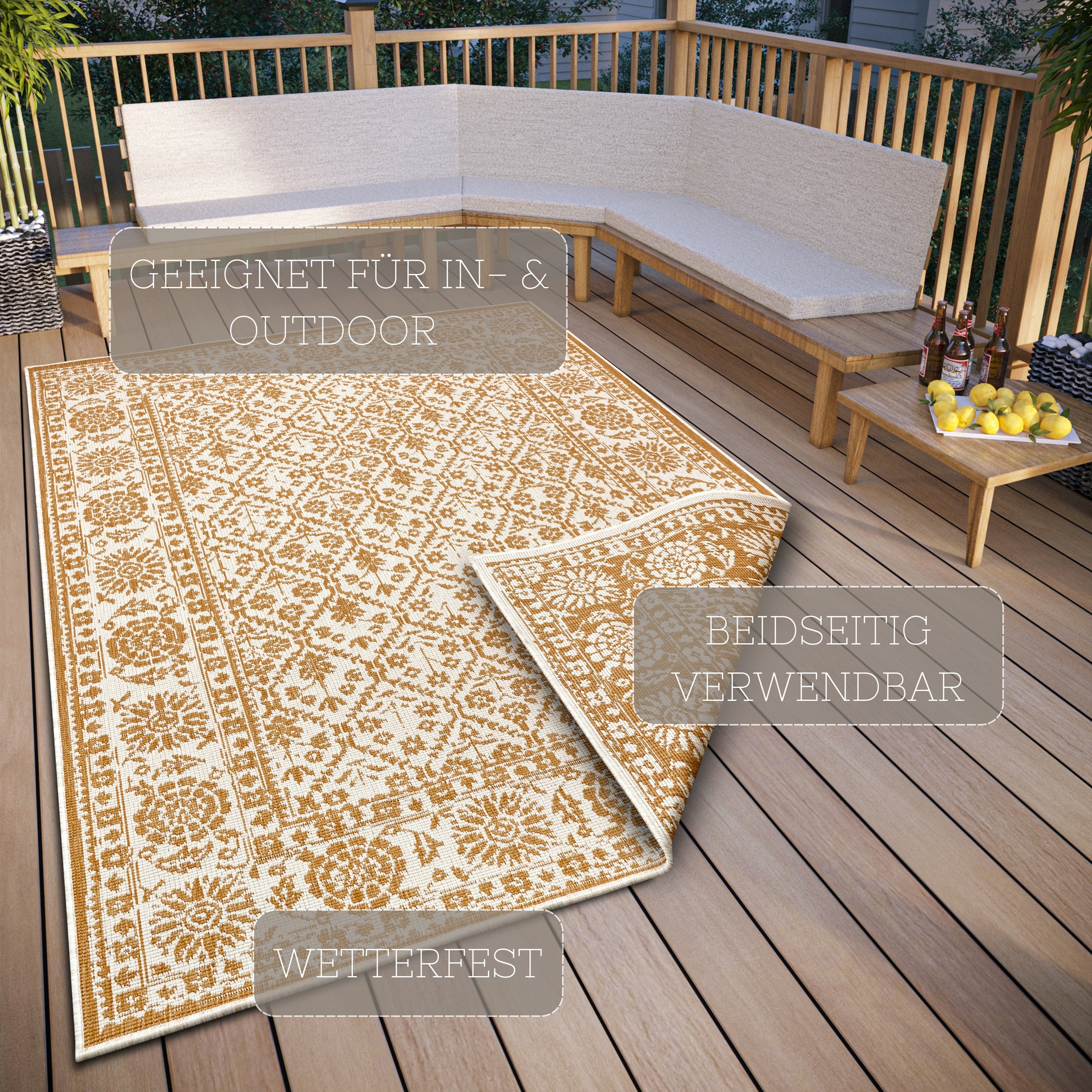 NORTHRUGS Teppich »Curacao«, rechteckig, 5 mm Höhe, In-& Outdoor, Läufer, Wetterfest, Balkon, Wohnzimmer, Wasserfest