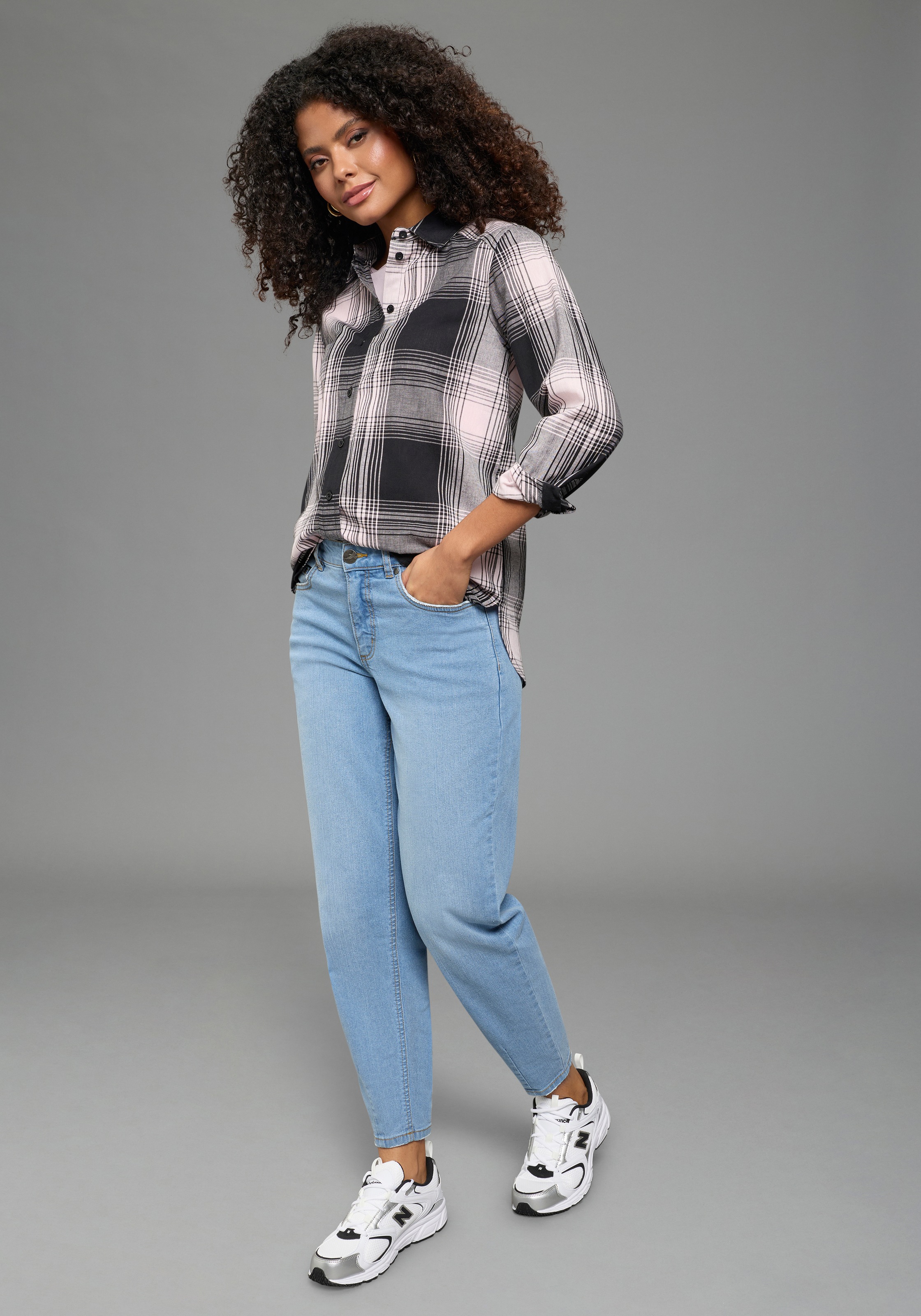 Karobluse LAURA SCOTT, Damen, Gr. 42, rosa kariert, Web, Obermaterial: 100% Baumwolle, kariert, Blusen Karobluse, klassische Bluse, kariertes Muster, aus leichter Web-Baumwolle 3