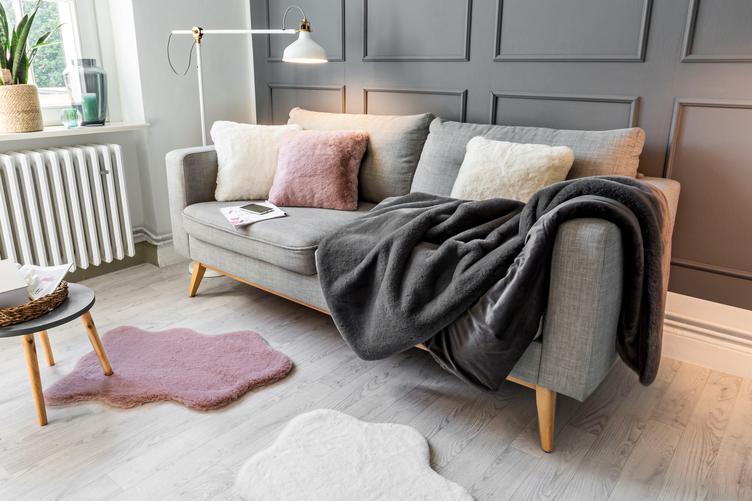 Wohndecke LUXOR LIVING, B:130cm L:180cm, grau, Kunstfaser, Wohndecken, "Novara, Sofadecke 130x180 cm", Kunstfell, Kaninchenfell-Haptik, super weich,