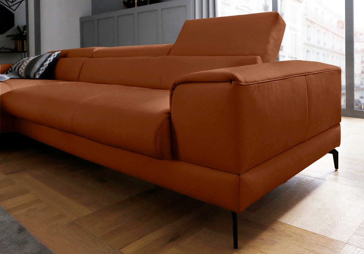 W.SCHILLIG Ecksofa »piedroo, Designsofa mit tollem Sitzkomfort, bequem, L-Form«, Kopfteilverstellung, wahlweise mit Sitztiefenverstellung, Breite 343cm