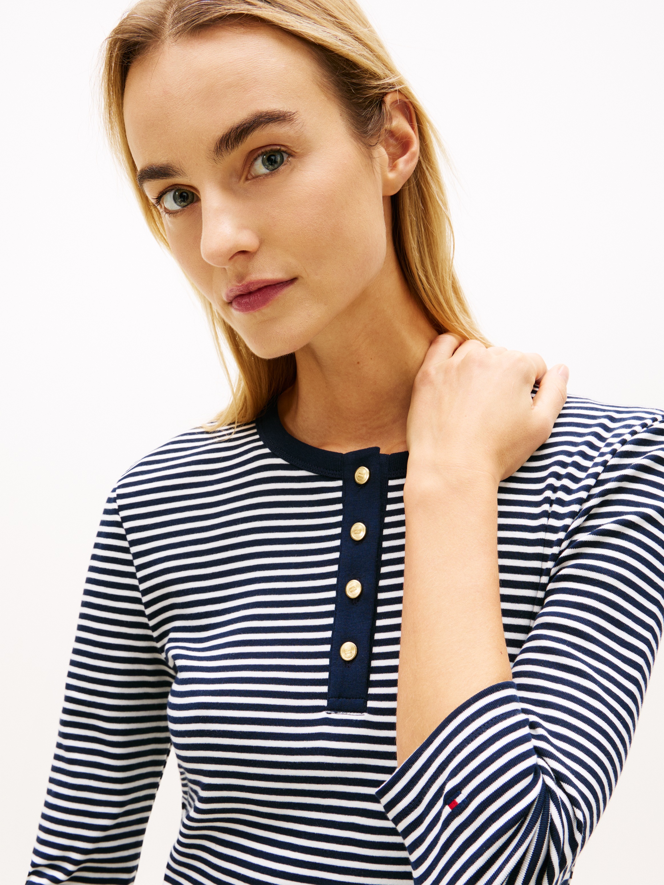 Tommy Hilfiger Langarmshirt "GOLD BUTTON SLIM HENLEY 3/4" günstig online kaufen