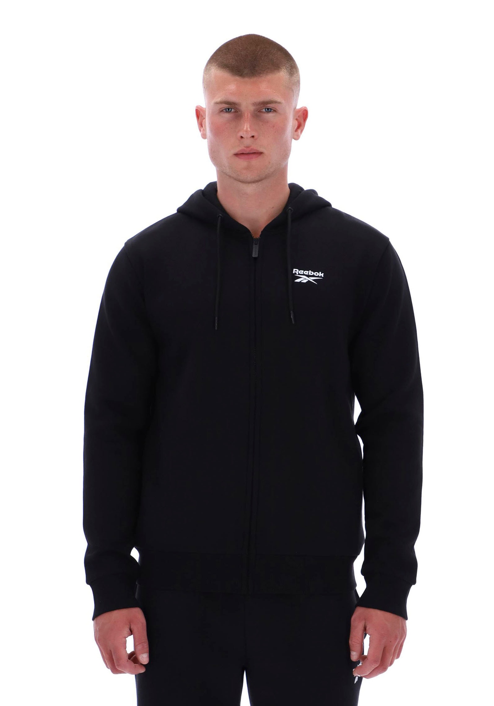 REEBOK Herren Kapuzensweatjacke "COLTON SMALL LOGO ZIP THROUGH HOODY"schwarz, Gr. XXL, Obermaterial: 60% Baumwolle, 40% Polyester, Sweatjacken, mit