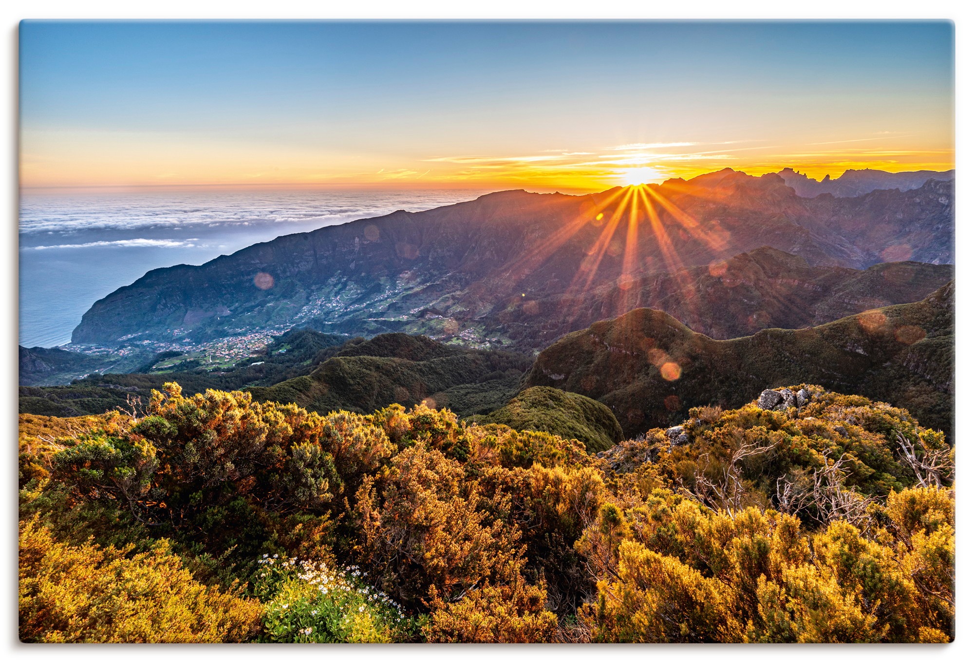 Wandbild ARTLANDfarbe bild(er): orange, Wohnzimmer, Bilder, "Sonnenaufgang über Madeira Bica da Cana", als Alubild, Leinwandbild, Poster,