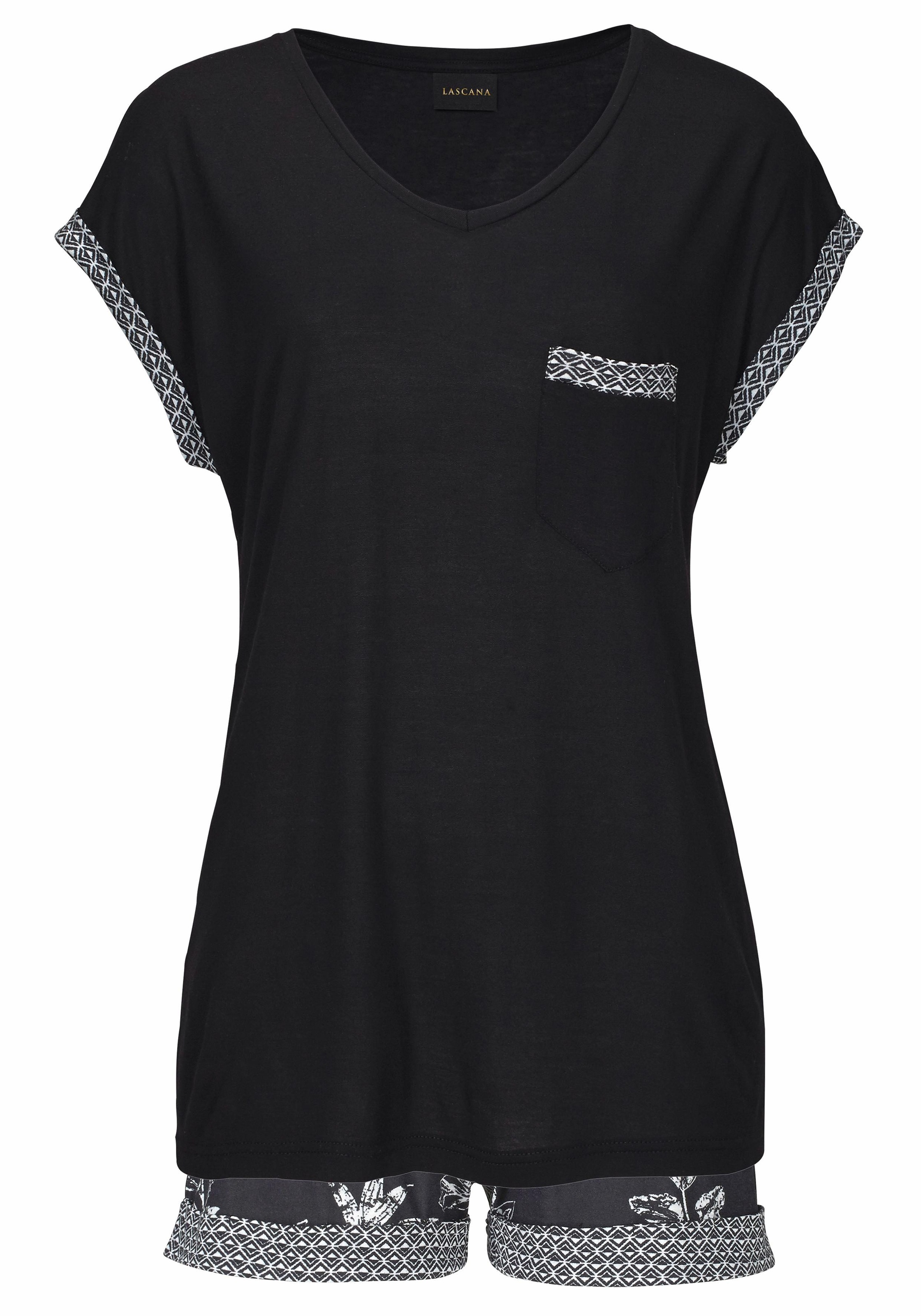 LASCANA Shorty 2 Stk. tlg., im Schwarz-Weiß-Design günstig online kaufen