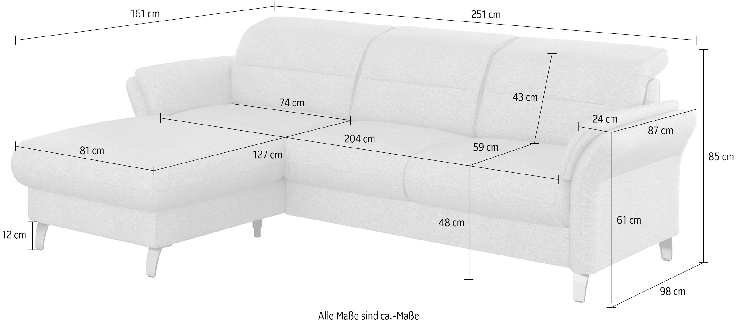 sit&more Ecksofa »Grenoble L-Form mit Federkern«, wahlweise mit Bettfunktion, Bettkasten, Arm- und Kopfteilverstellung
