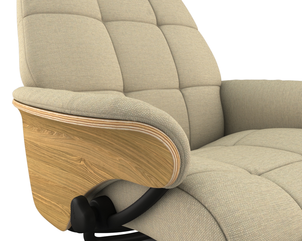 FLEXLUX Relaxsessel »Skagen Funktionsessel, Polstersessel, Armlehne, TV-Fernsehsessel«, Rücken- und Kopfteilverstellung, Fuß Schwarz, Armlehne Eiche, Drehbar