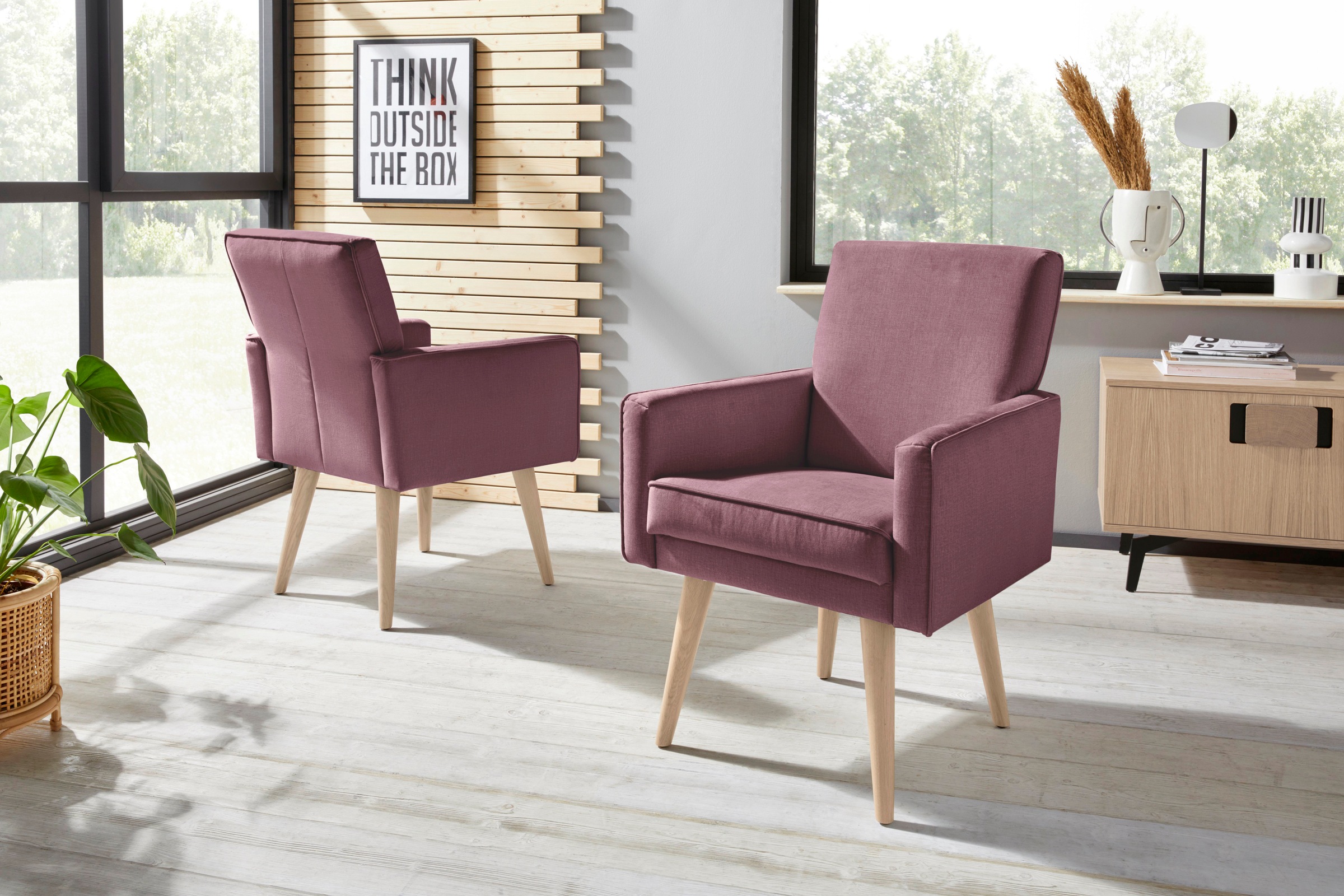 exxpo - sofa fashion Sessel »Lungo, Loungesessel mit moderner Kedernaht, bequem und elegant«, Breite 64 cm, hoher Holzfuß