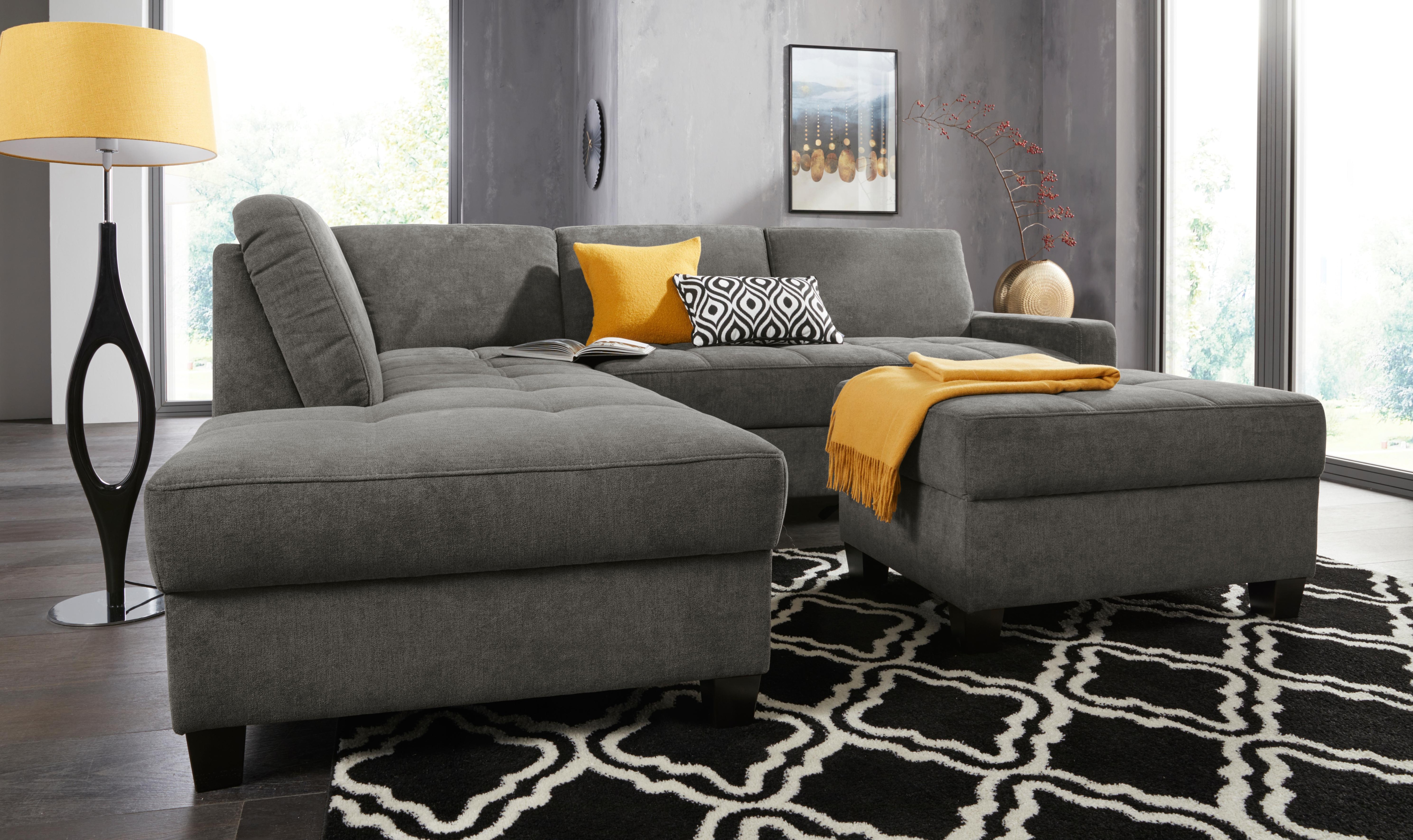 DOMO collection Ecksofa "Florentina zeitlos und elegant, Sitznähte als Designelement, L-Form" wahlweise mit Bettfunktion, mit Kontrastnaht, Komfortsitzhöhe 47cm
