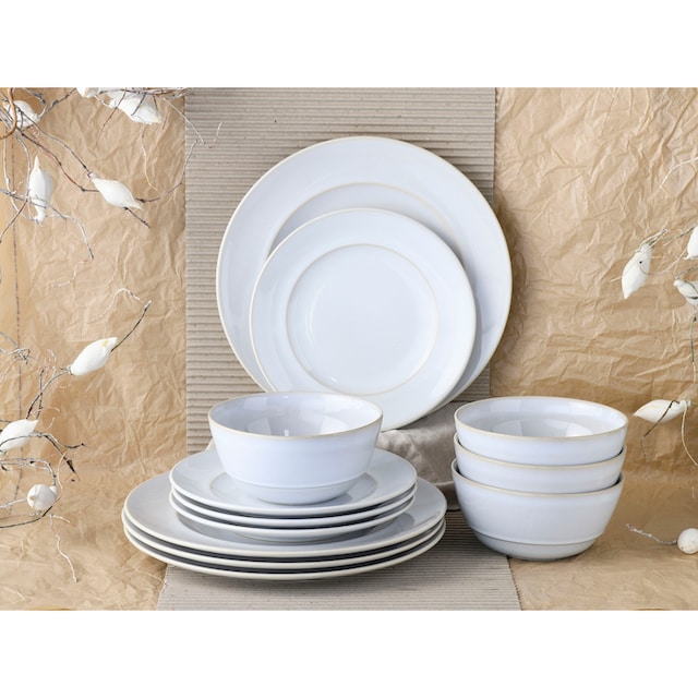 CreaTable Teller-Set »Geschirr-Set Antique«, (Set, 12 tlg., Tafelservice  für 4 Personen), Service, weiß, Trendfarbe Offwhite, 12 Teile, für 4  Personen | BAUR