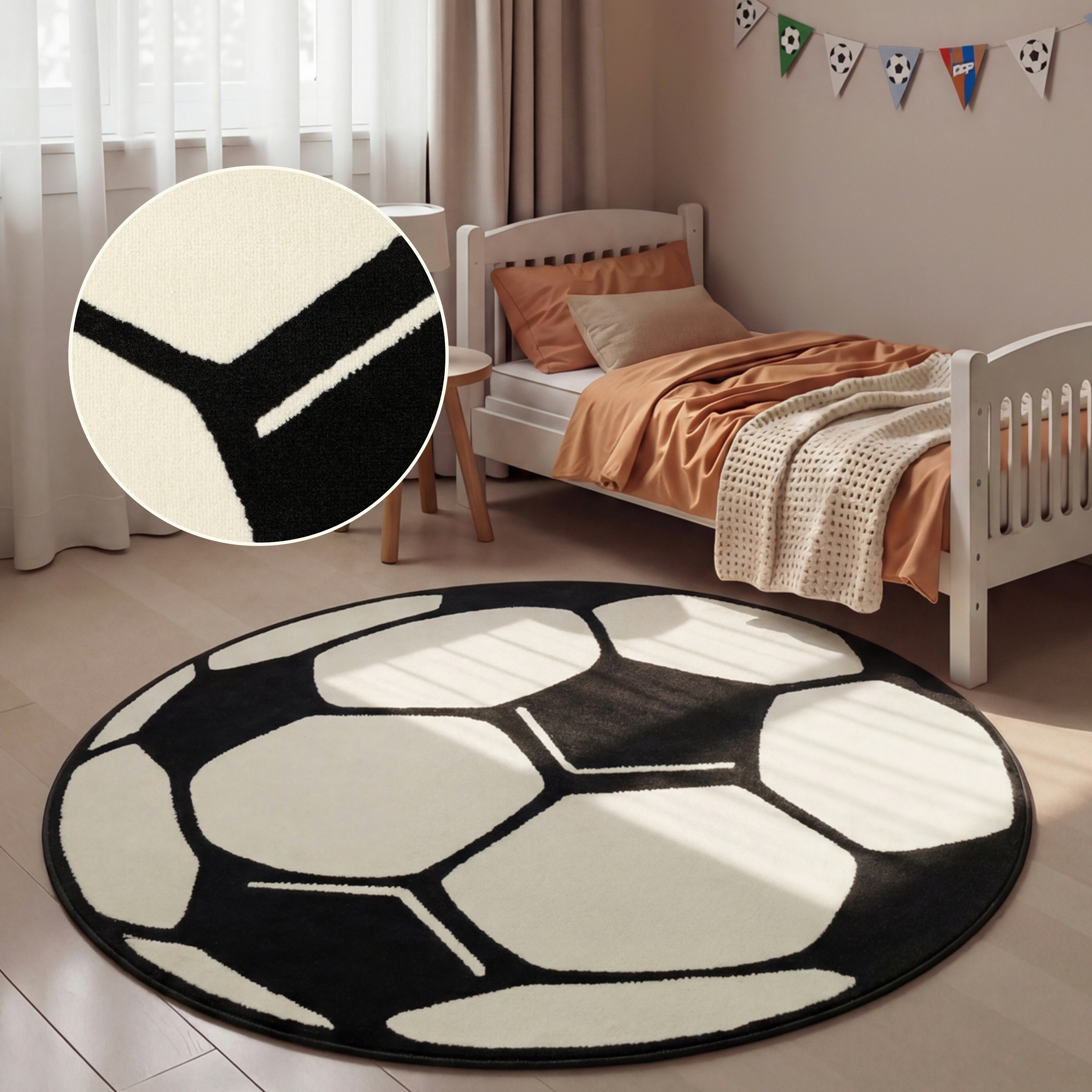HANSE Home Kinderteppich "Fußball" rund 10 mm Höhe Kinder-Teppich, Rutschfest, Kurzflor, Fussball, Kinderzimmer, Spiel
