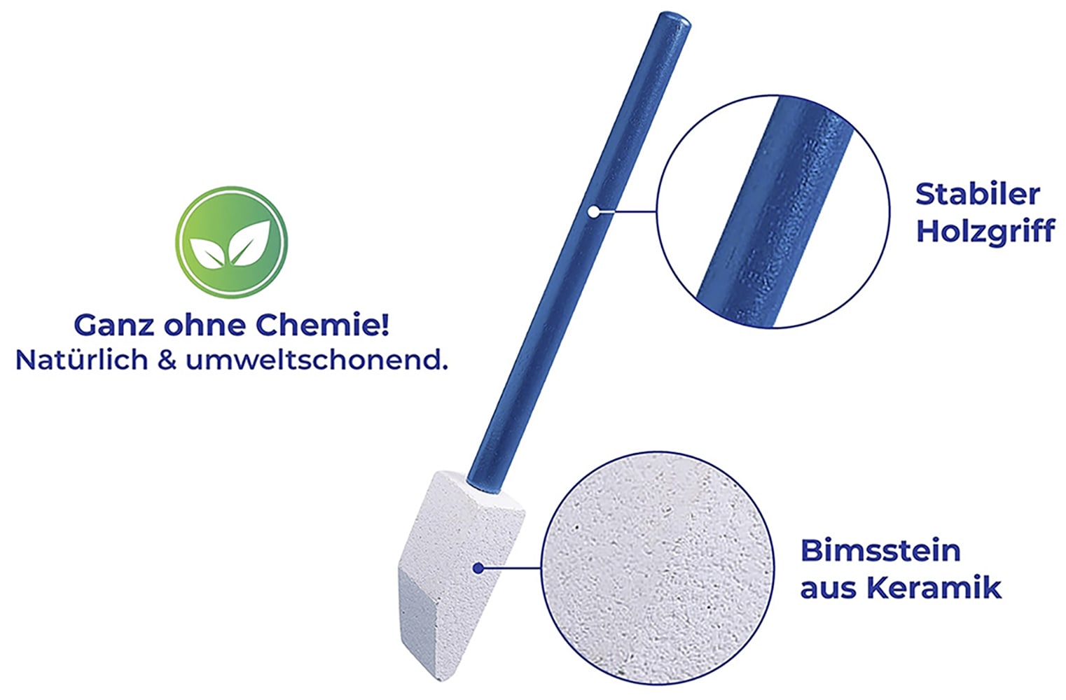 Maximex Reinigungsbürsten-Set »Toilettenreiniger Spezial«, 3 St., aus Holz-Keramik, mit abgeschrägtem Bimsstein und Holzgriff, Reinigung ohne Chemie