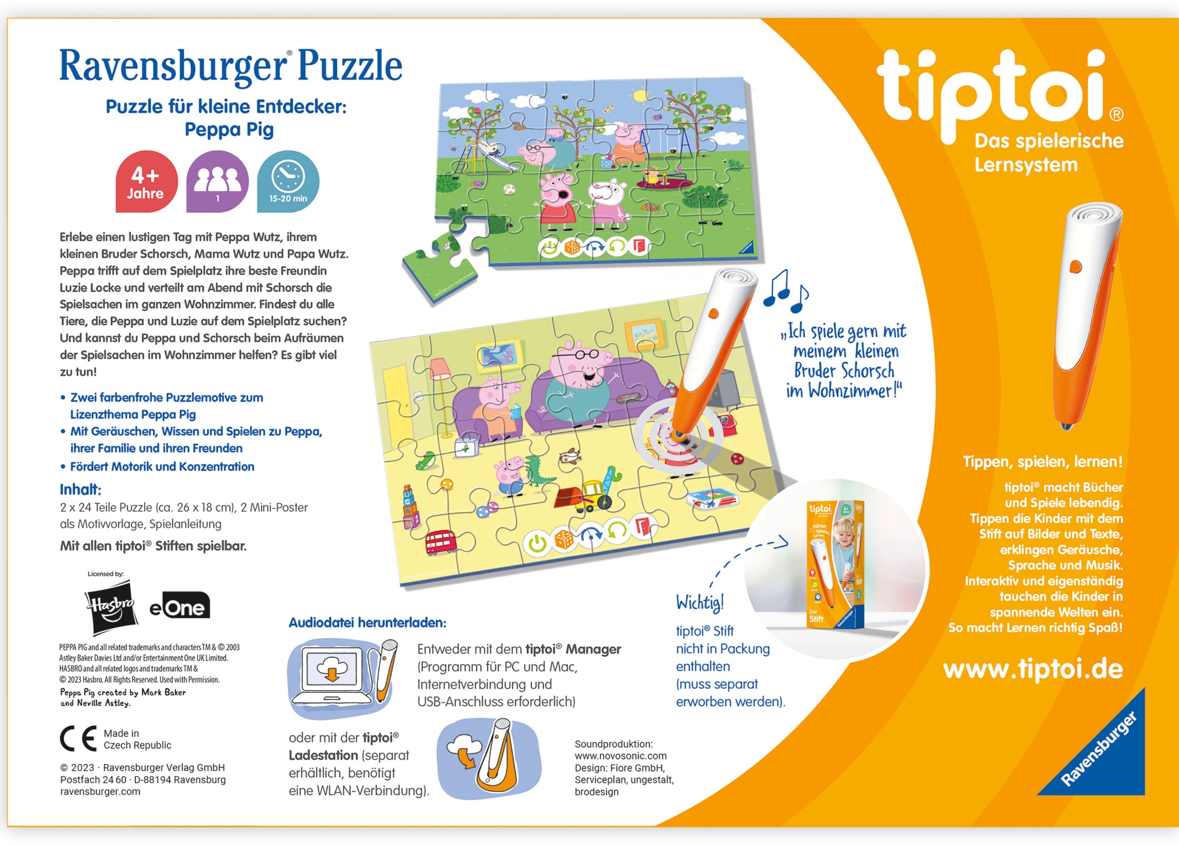 Ravensburger Puzzle »tiptoi® Puzzle für kleine Entdecker: Peppa Pig«, (2 x 24 Teile) Made in Europe