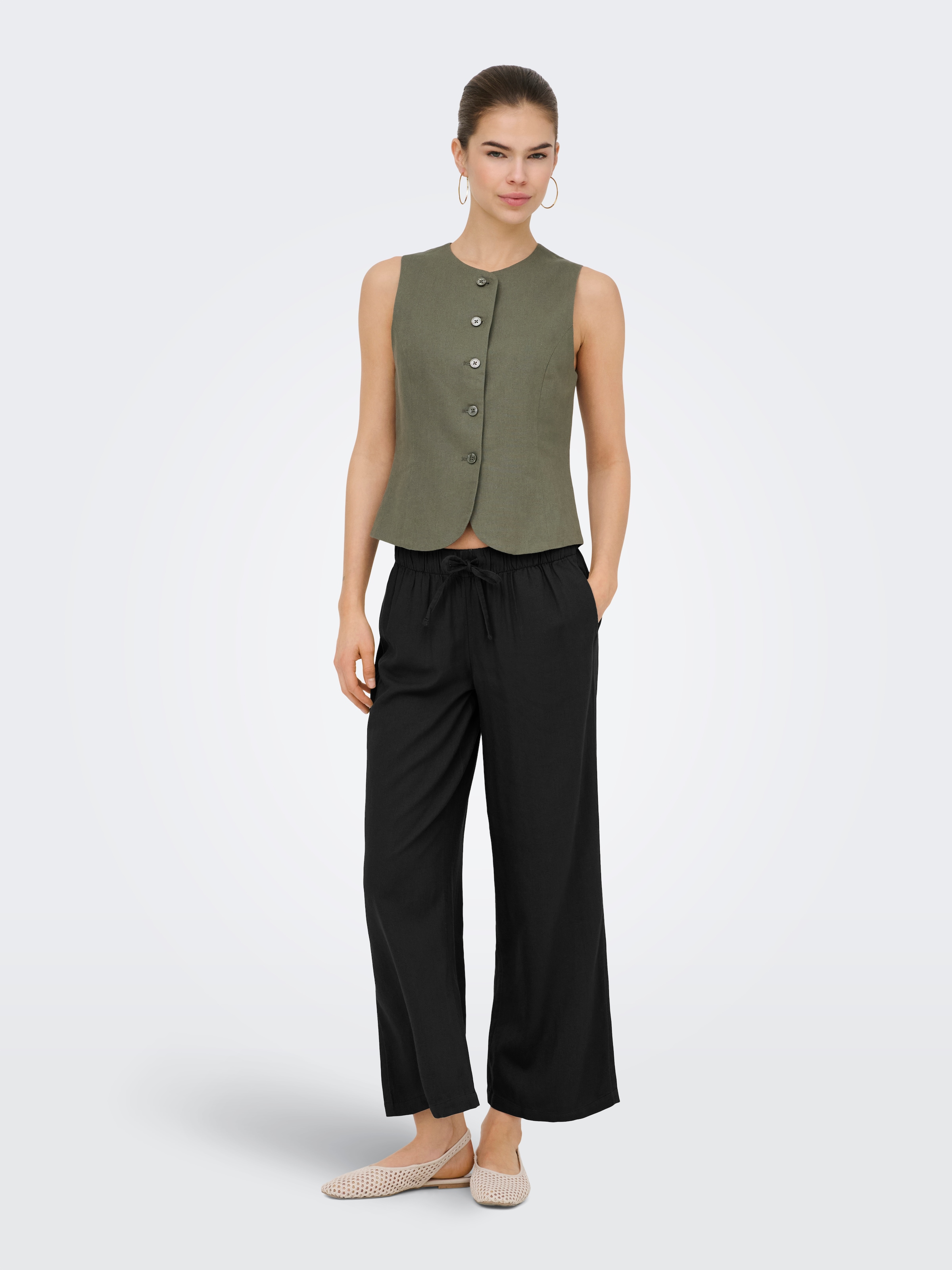 ONLY Culotte »ONLGOA MW LIN BL PULL-UP CULOTTE CC PNT«  mit Leinen