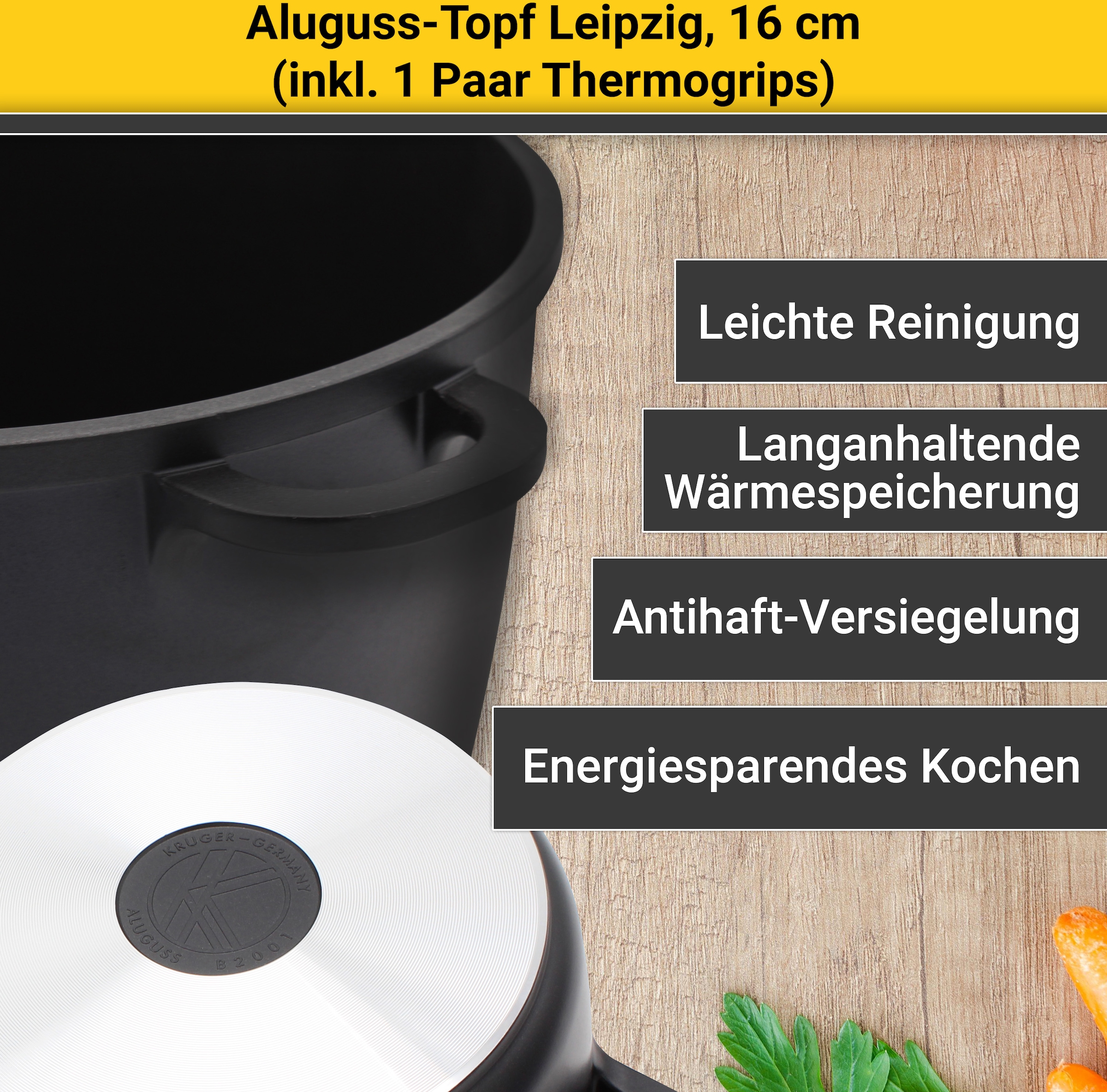 Krüger Fleischtopf »Leipzig«, Aluminiumguss, Antihaftversiegelung,  Glasdeckel für praktisches Sichtkochen kaufen | BAUR