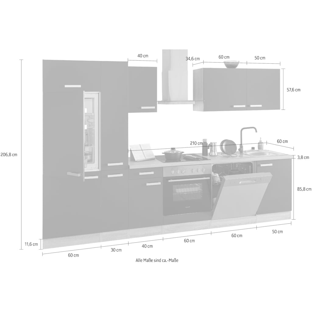 OPTIFIT Küchenzeile »Leer«, 300 cm breit, inkl. Elektrogeräte der Marke HANSEATIC