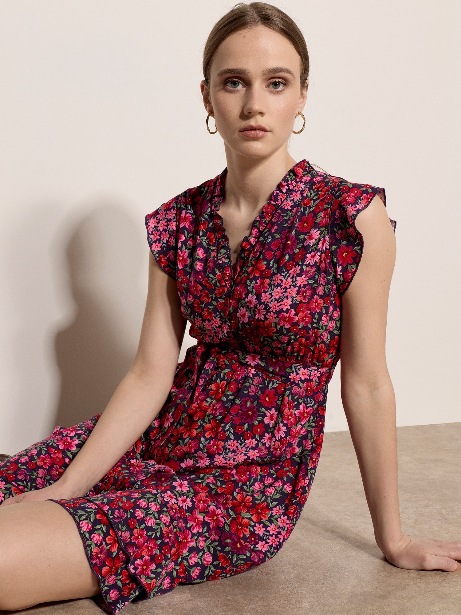 Apricot Minikleid "Mini-Kleid mit Blumen-Patchwork" mit Rüschen