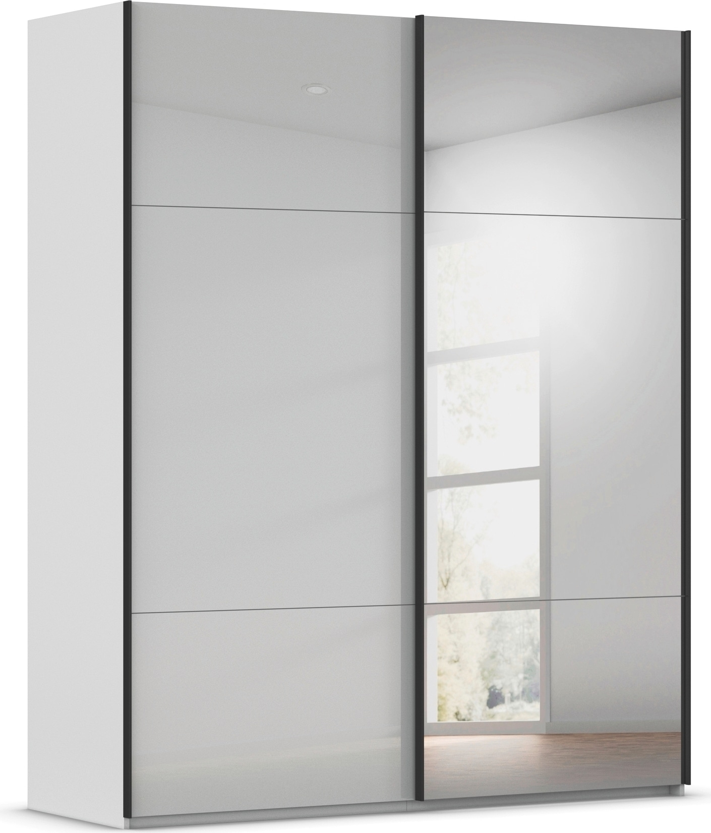 rauch Schwebetürenschrank "Kleiderschrank Schrank Garderobe Schlafzimmerschrank CONTIDO" 3 verschiedene Ausstattungen BASIC/CLASSIC/PREMIUM (inkl. SOFT-CLOSE), aus hochwertigem Material in 6 Breiten 2 Griff-Farben MADE IN GERMANY
