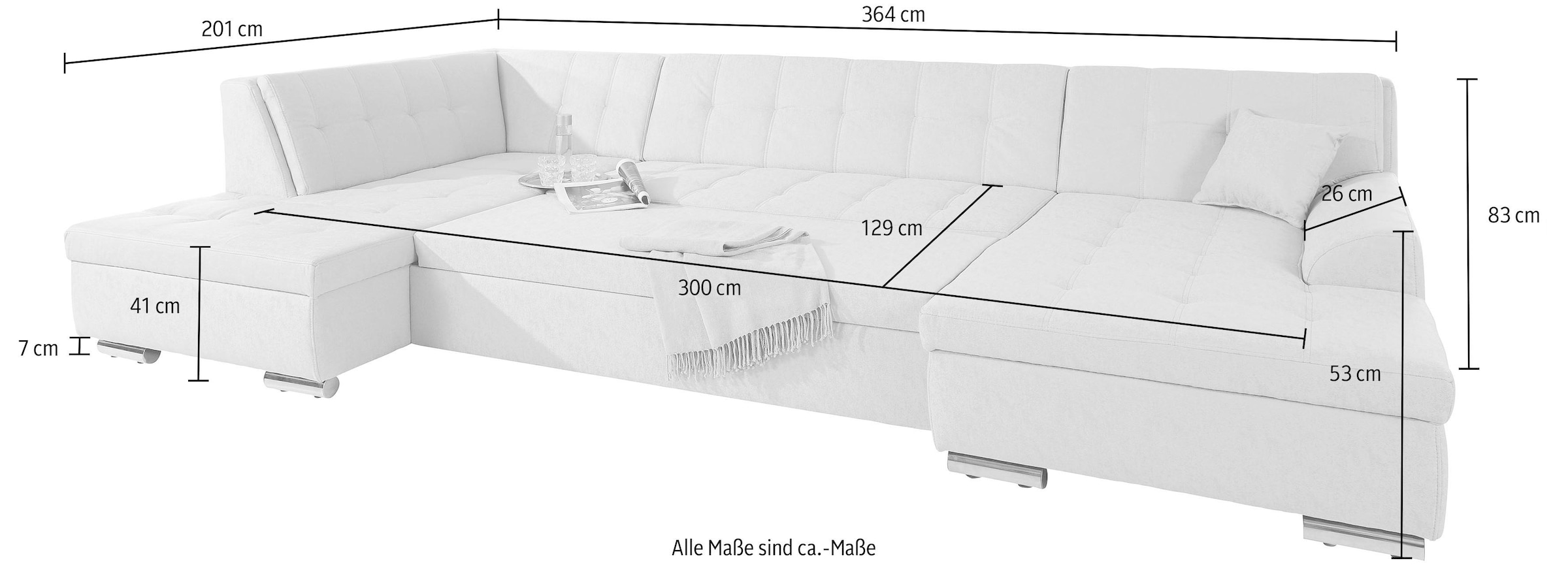 DOMO collection Wohnlandschaft »Aversa U-Form«, wahlweise mit Bettfunktion, frei im Raum stellbar