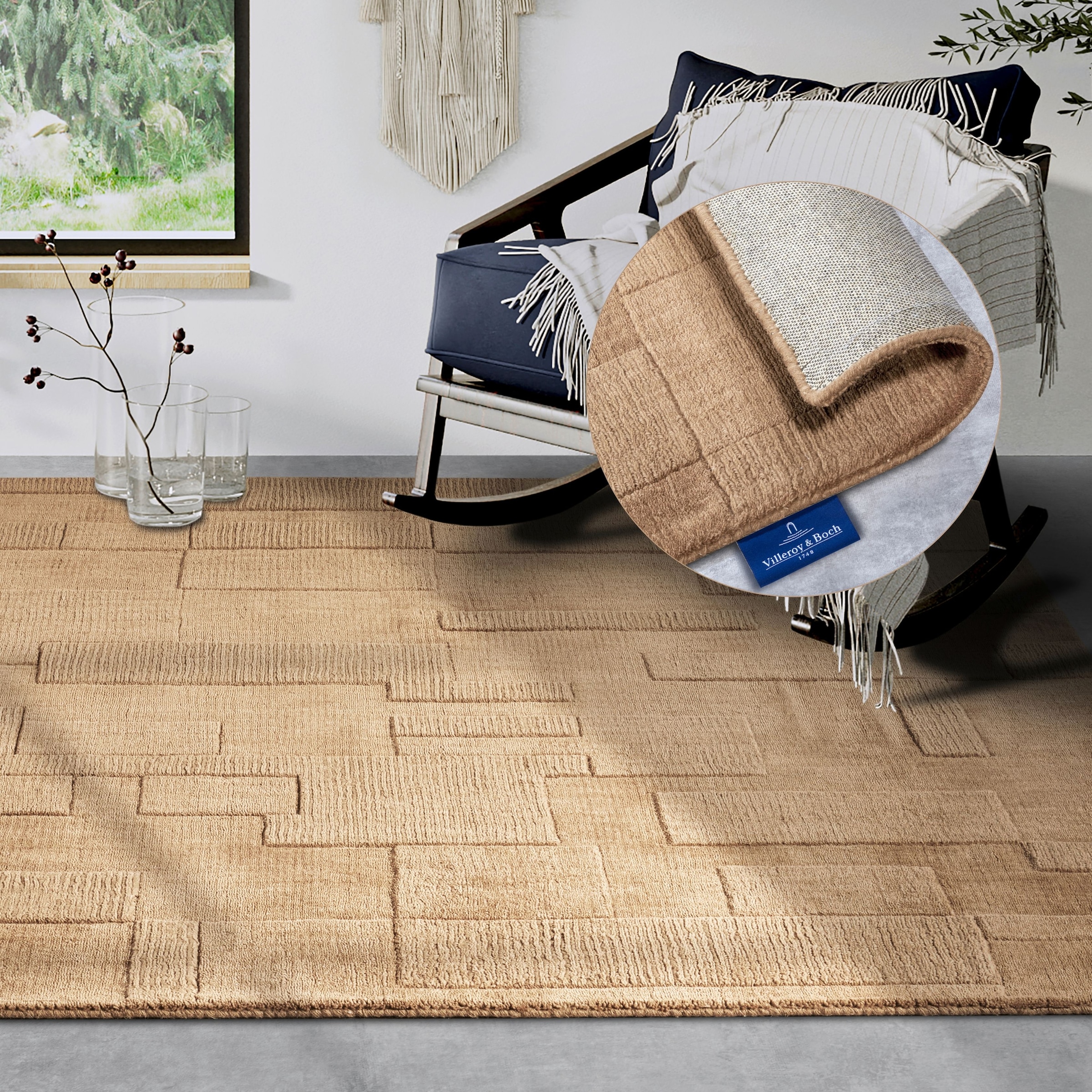 Villeroy & Boch "Wilhelmine" rechteckig 10 mm Höhe Läufer, handgewebt, Wolle, Natur, Wohnzimmer, Geometrie, Boho
