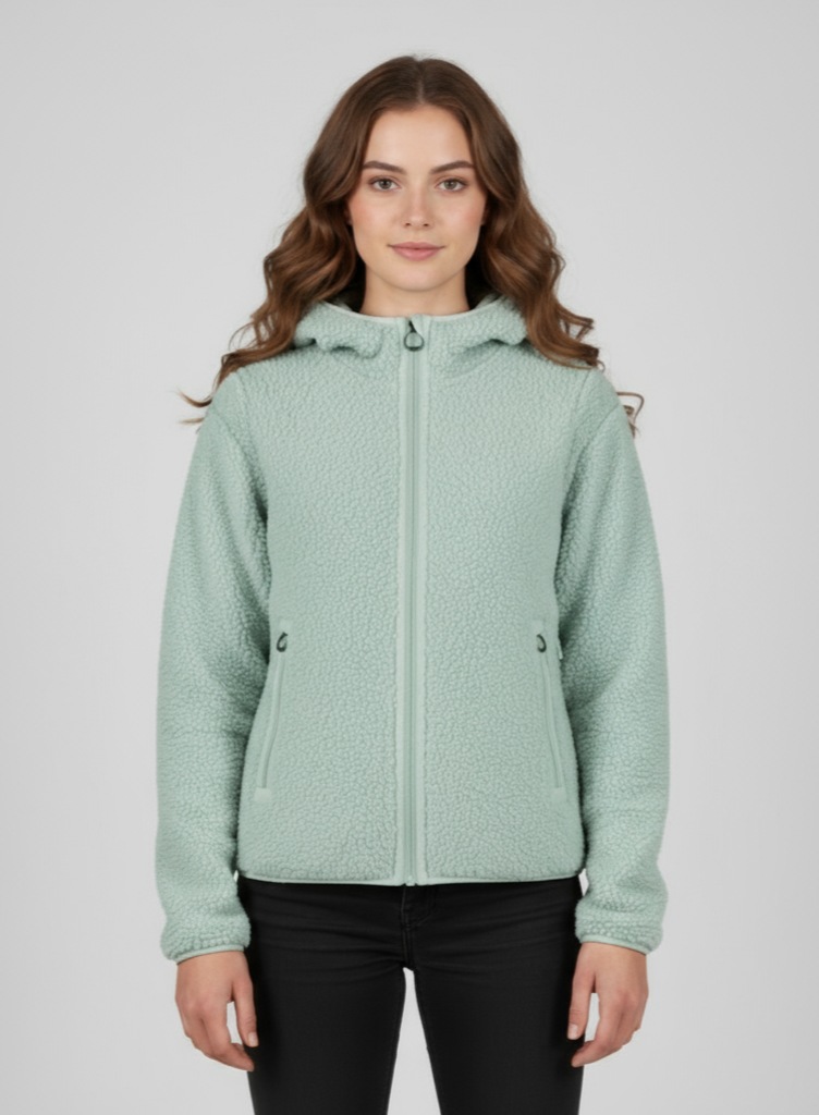 Kapuzenplüschjacke CMP, Damen, Gr. 42, grün (jade), Obermaterial: 100% Polyester, normal, Jacken