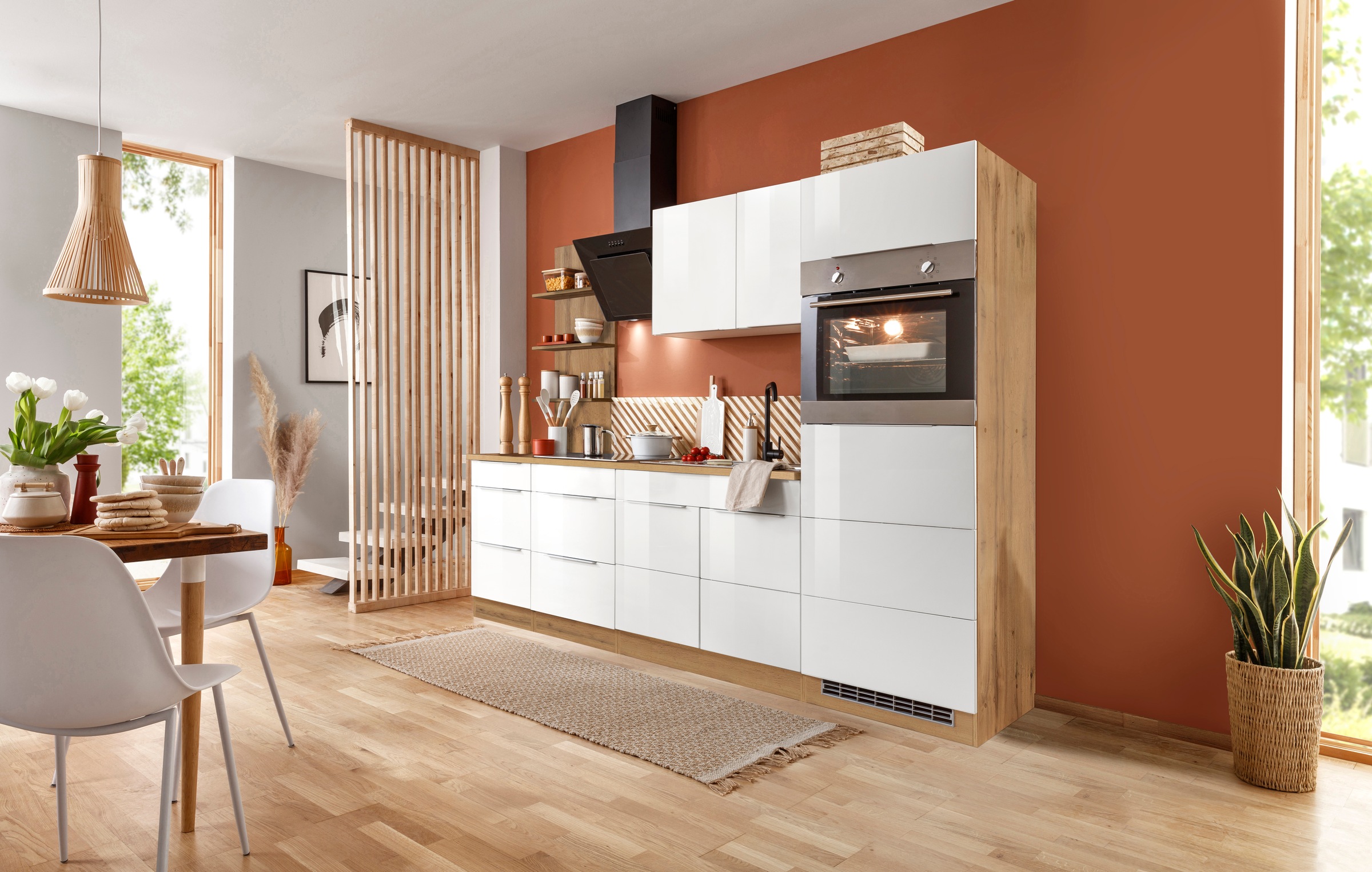 KOCHSTATION Küchenzeile »KS-Brindisi Breite 270 cm«, wahlweise mit E-Geräten und Induktion, mit MDF-Fronten und Regal
