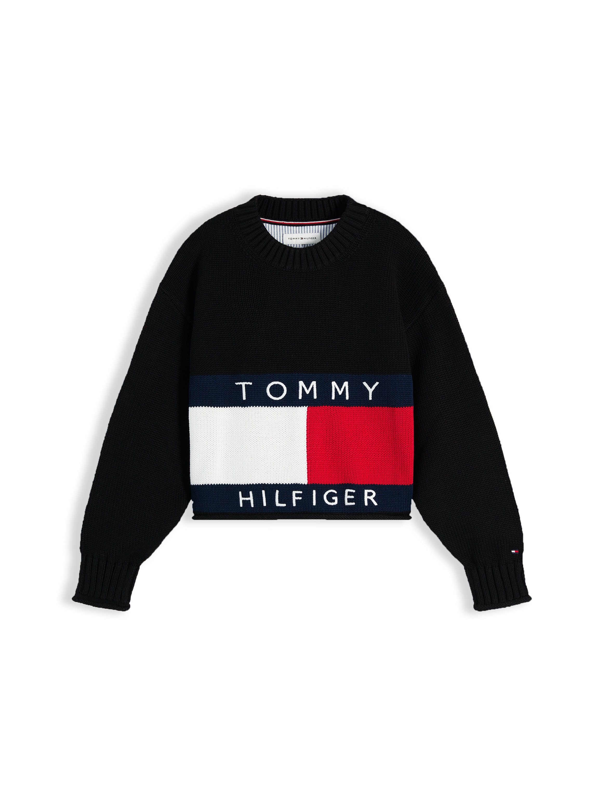 Tommy Hilfiger Strickpullover Rundhalsausschnitt, Rollkante am Saum, Kinder bis 16 Jahre